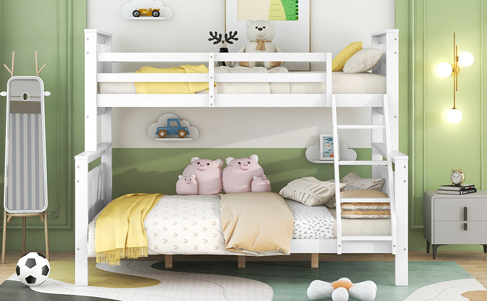 Bunk Bed Convertible to 2 Separate Beds Ladder Railing 90(140)x200cm - White Wood