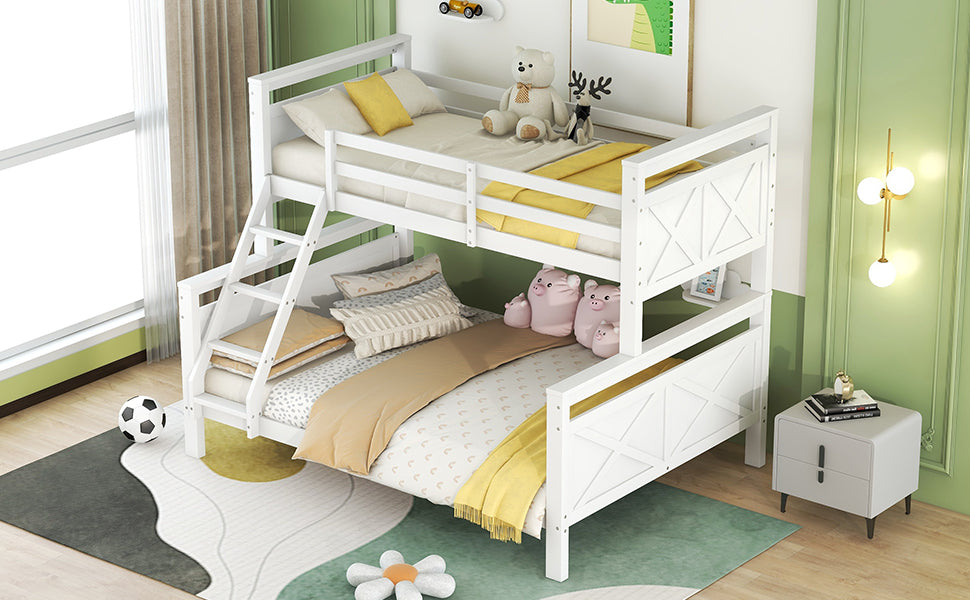 Bunk Bed Convertible to 2 Separate Beds Ladder Railing 90(140)x200cm - White Wood