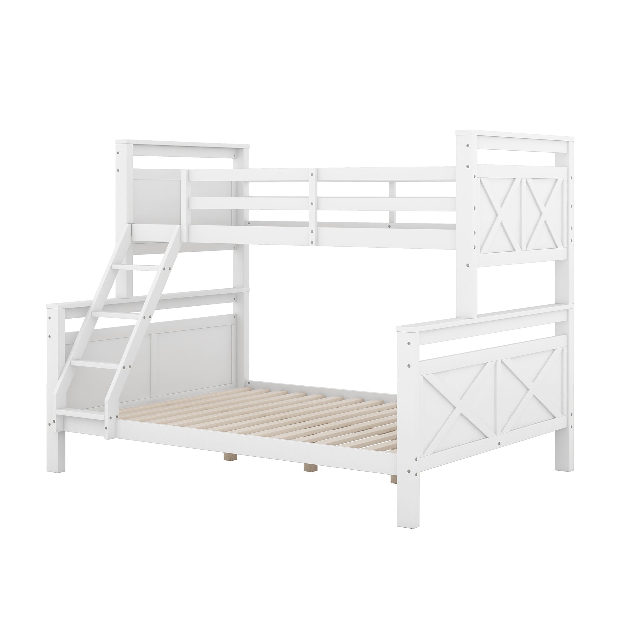Bunk Bed Convertible to 2 Separate Beds Ladder Railing 90(140)x200cm - White Wood