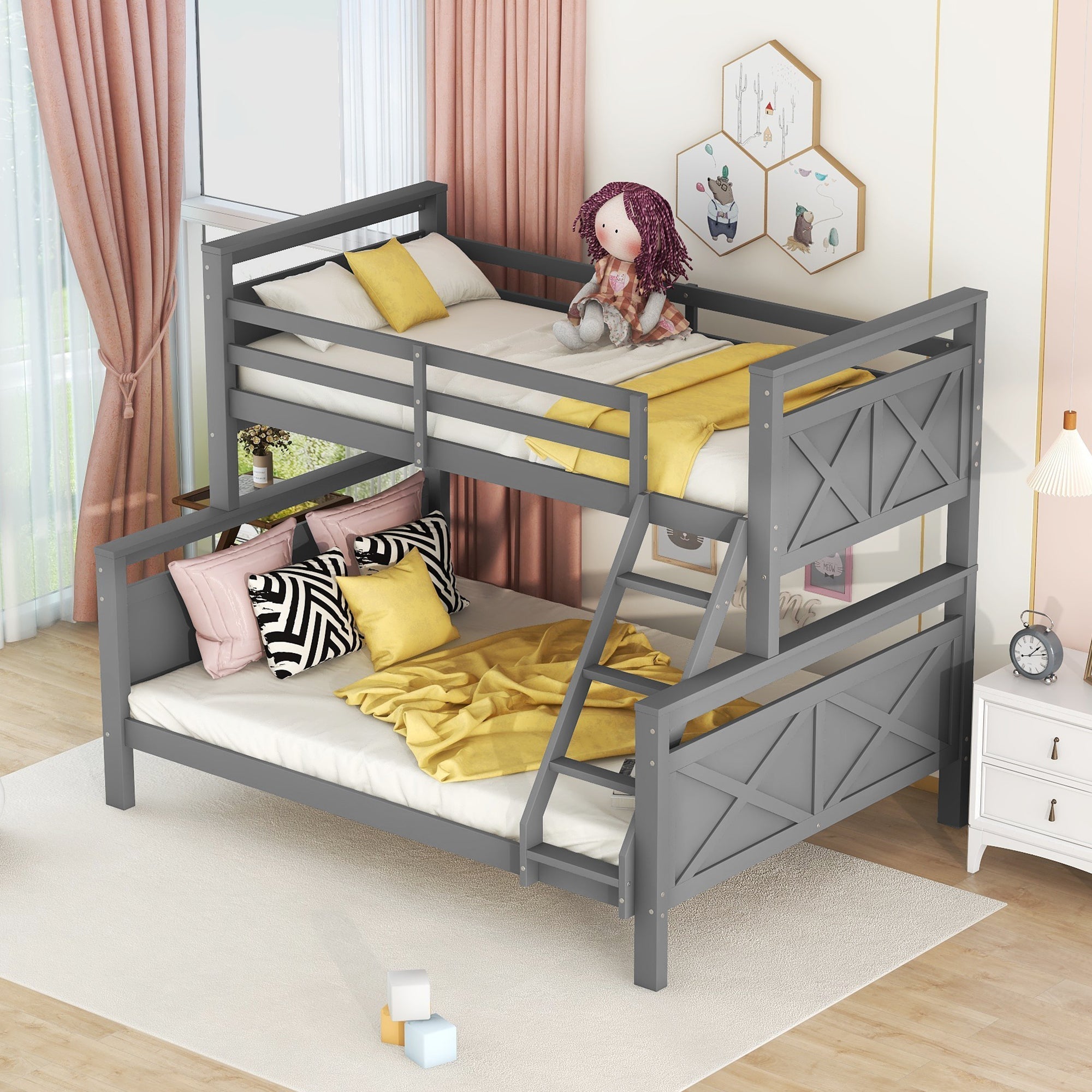 Bunk Bed Convertible 90/140x200cm with Ladder Railing Wooden Grey