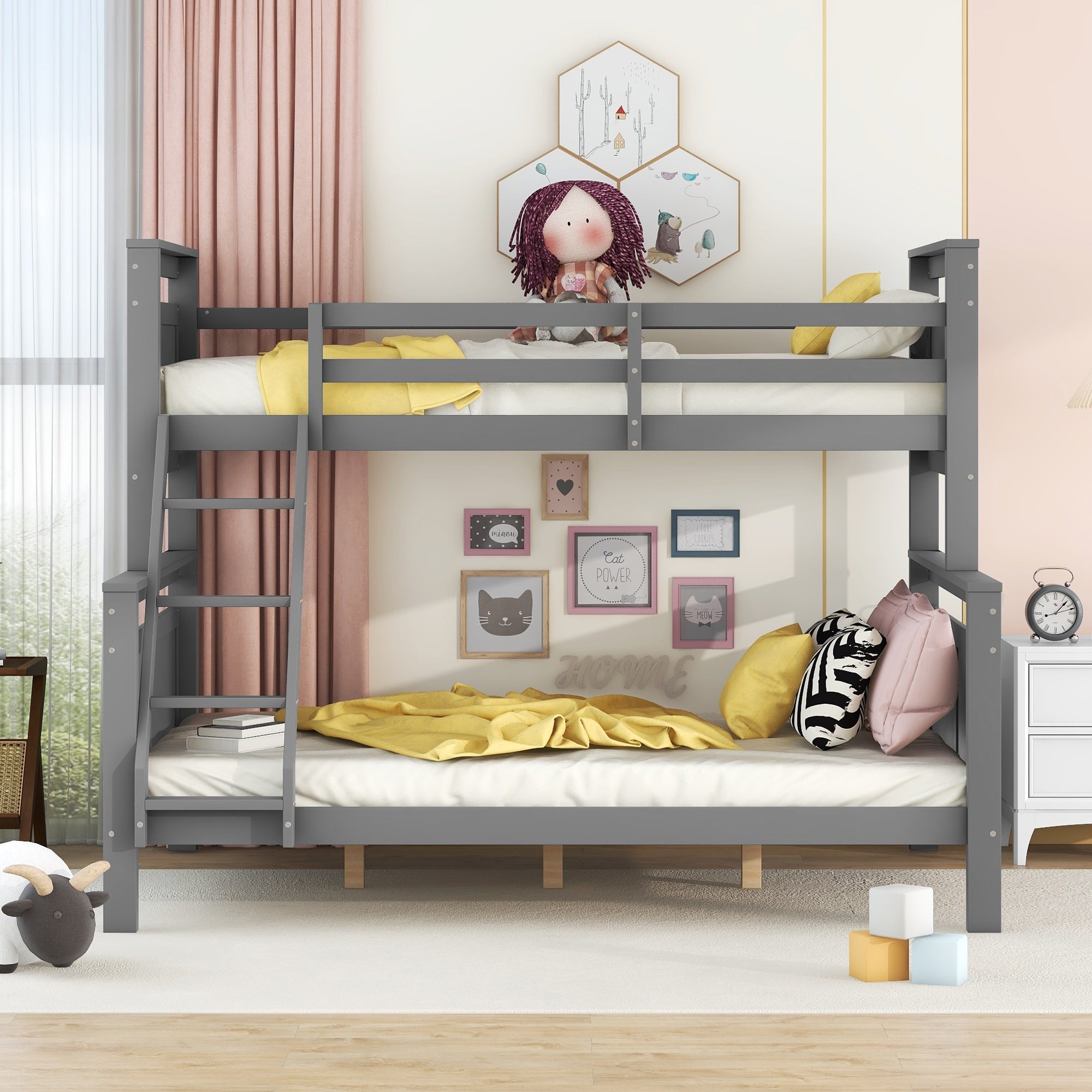 Bunk Bed Convertible 90/140x200cm with Ladder Railing Wooden Grey