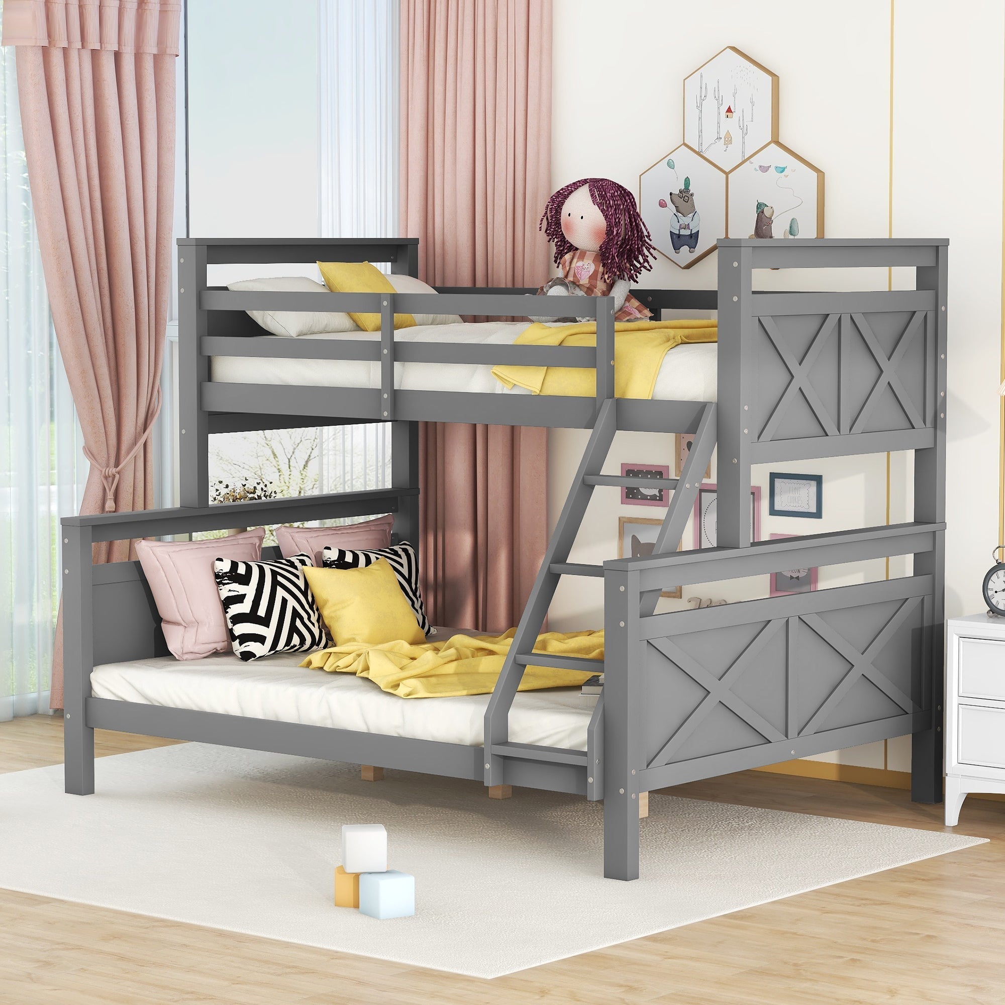 Bunk Bed Convertible 90/140x200cm with Ladder Railing Wooden Grey