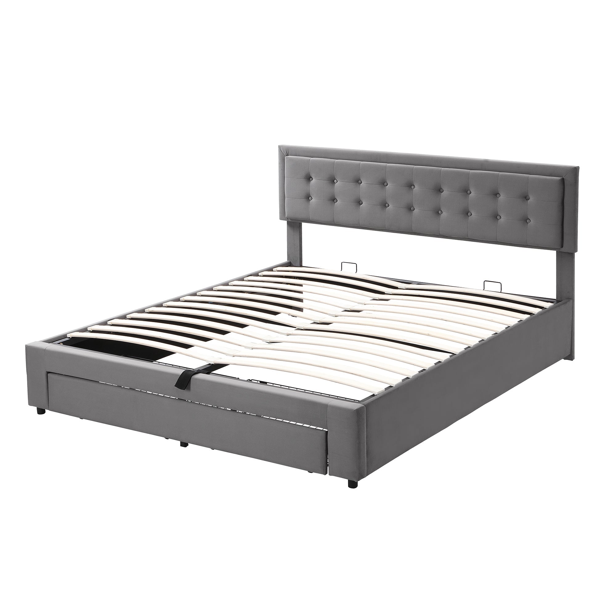 Upholstered Double Bed 160x200 Storage Drawers Slatted Frame - Velvet Grey