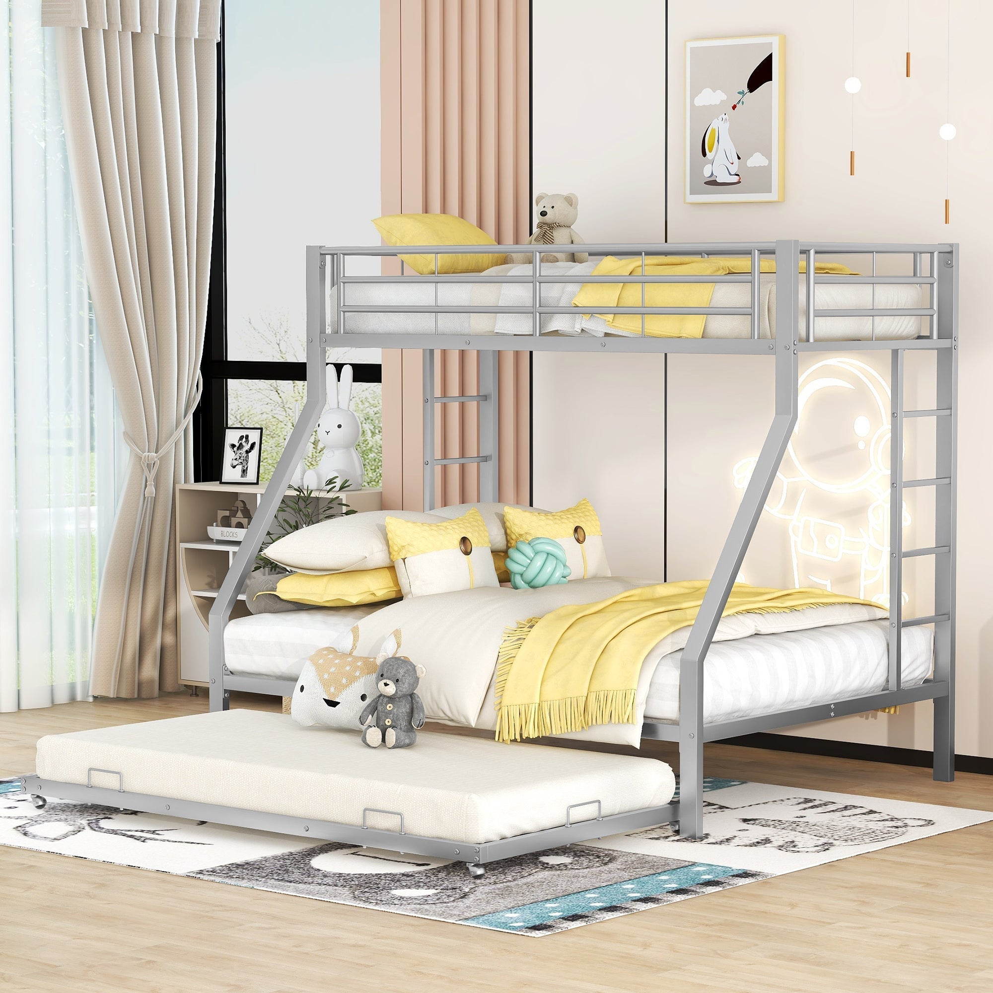 Bunk Bed Pull-out Bed Ladder 90(140)x200cm - Silver Metal