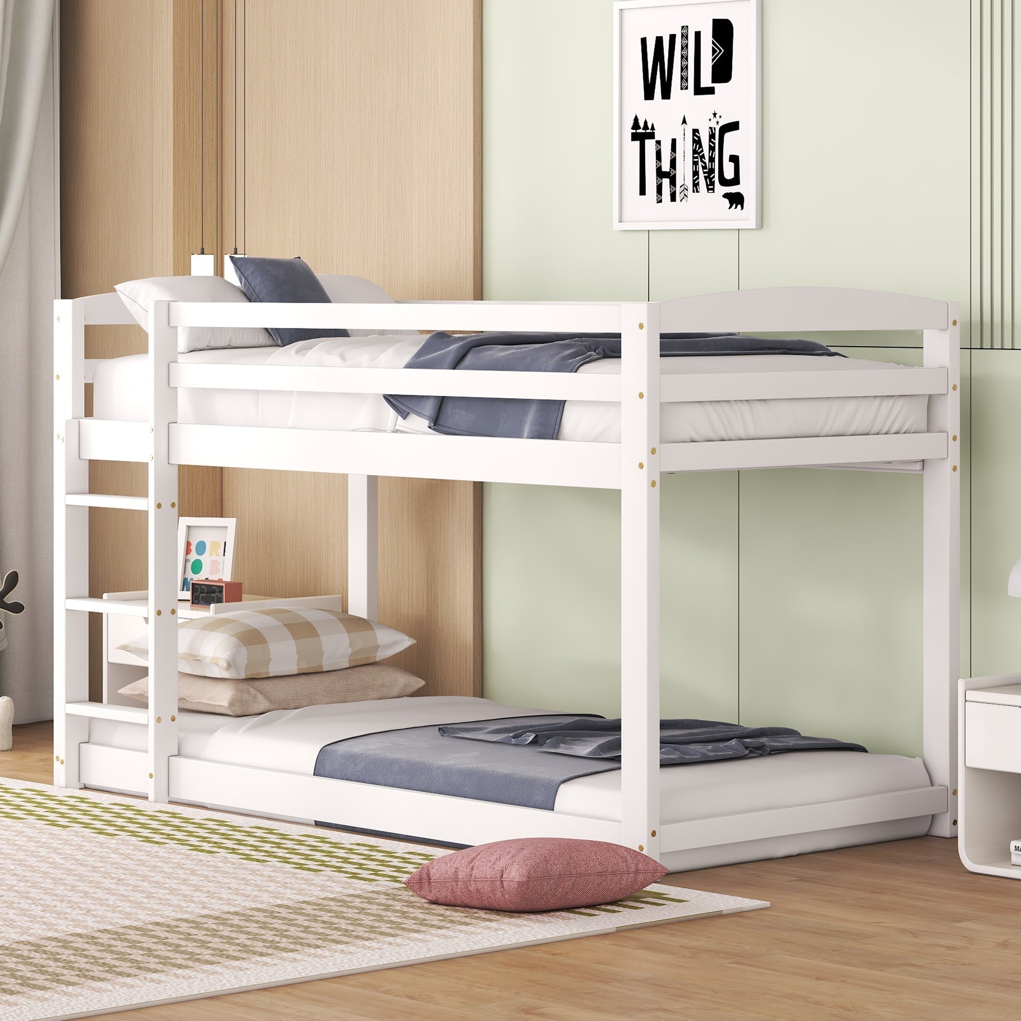 Bunk Bed 90x200cm Solid Pine Frame - White