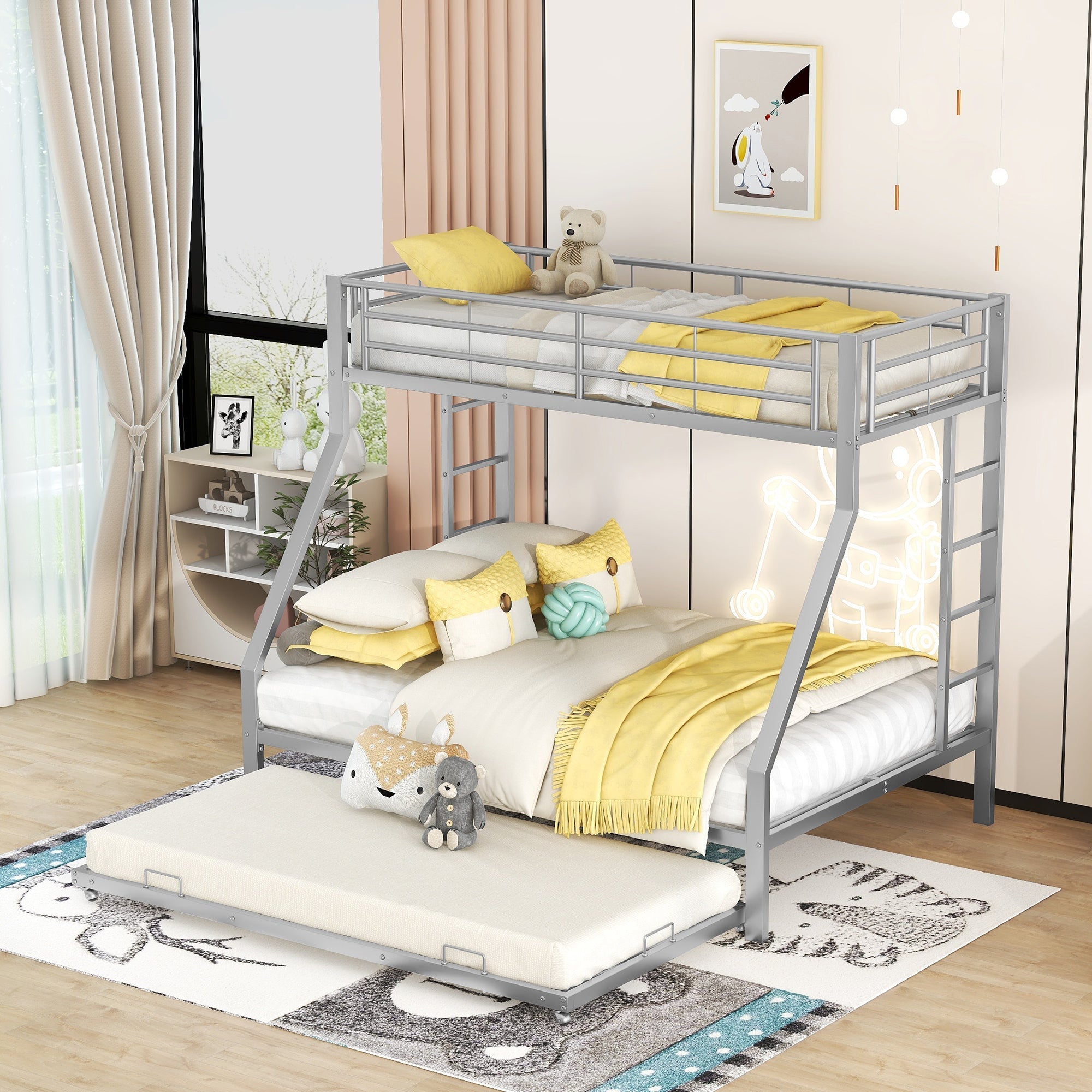 Bunk Bed Pull-out Bed Ladder 90(140)x200cm - Silver Metal