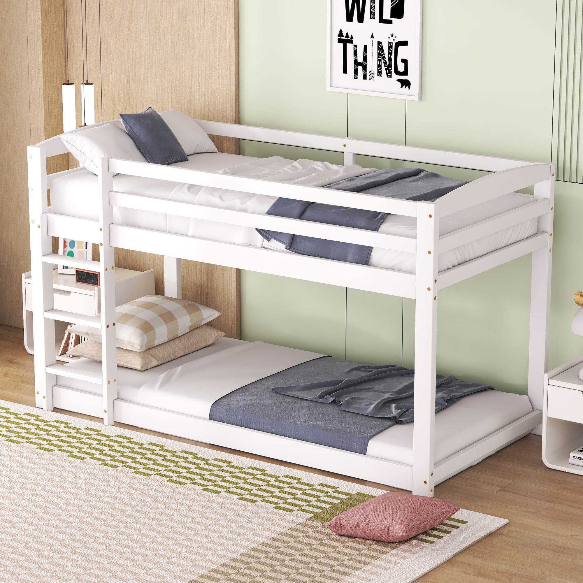 Bunk Bed 90x200cm Solid Pine Frame - White