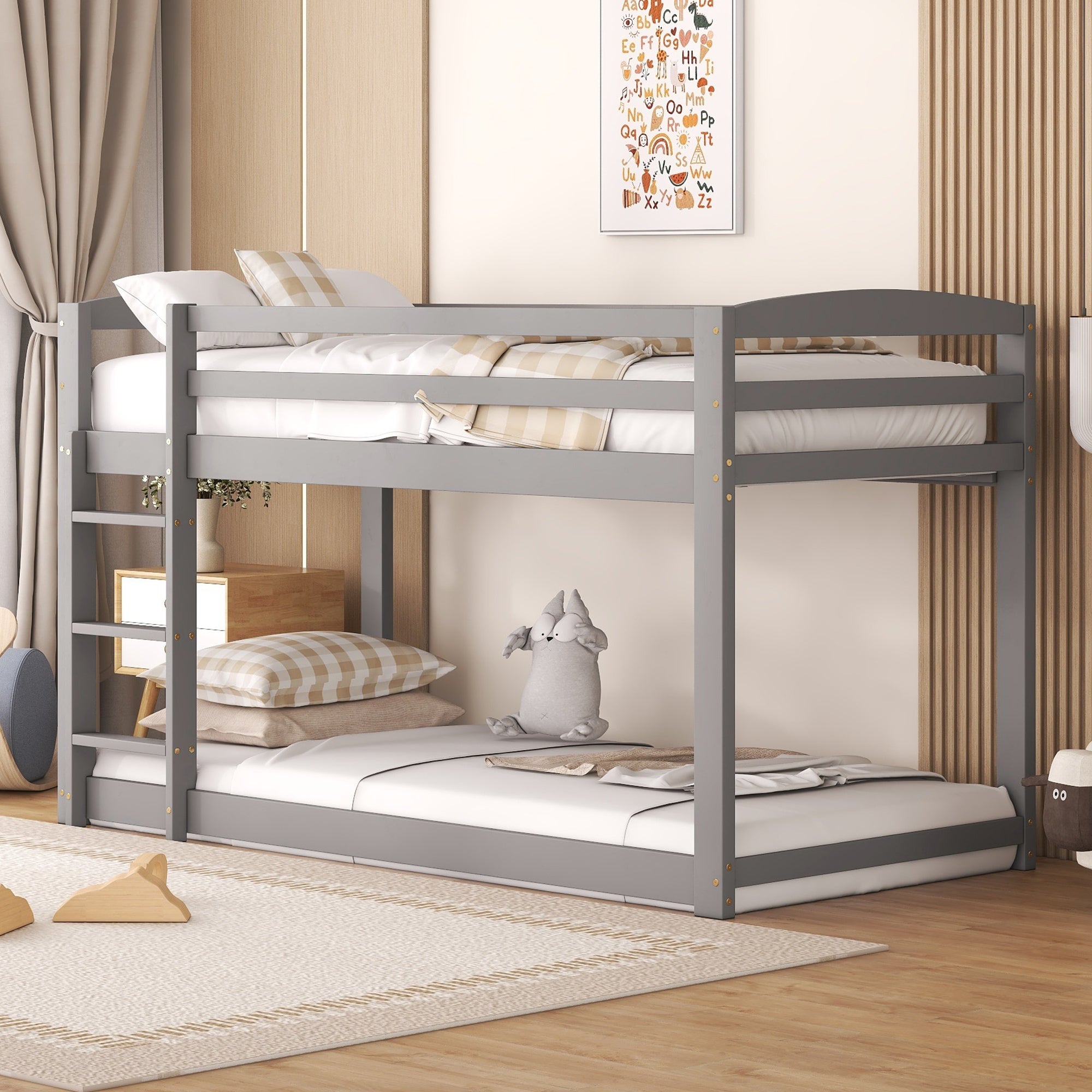 Bunk Bed for Children, Solid Pine Frame 90x200cm, Grey