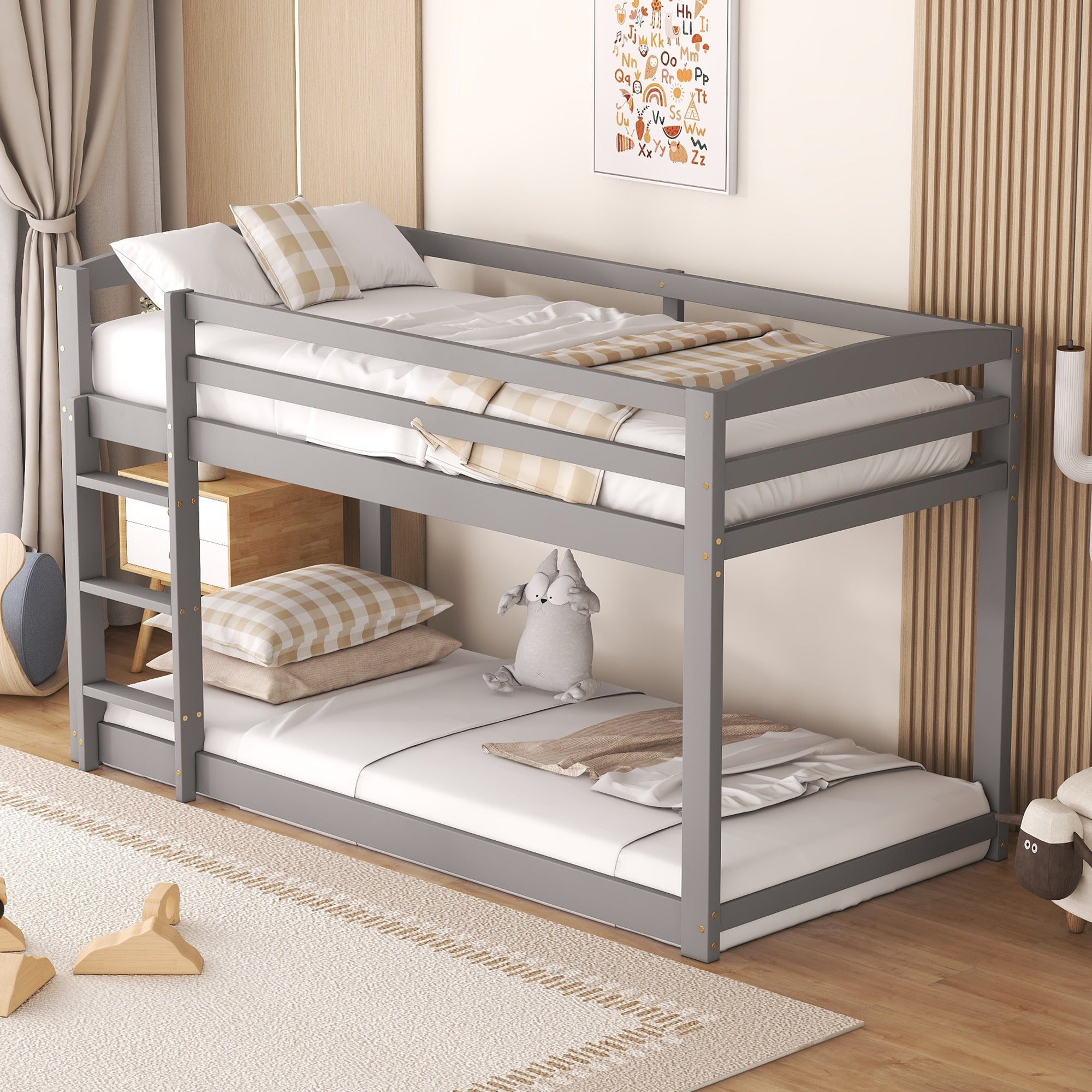 Bunk Bed for Children, Solid Pine Frame 90x200cm, Grey