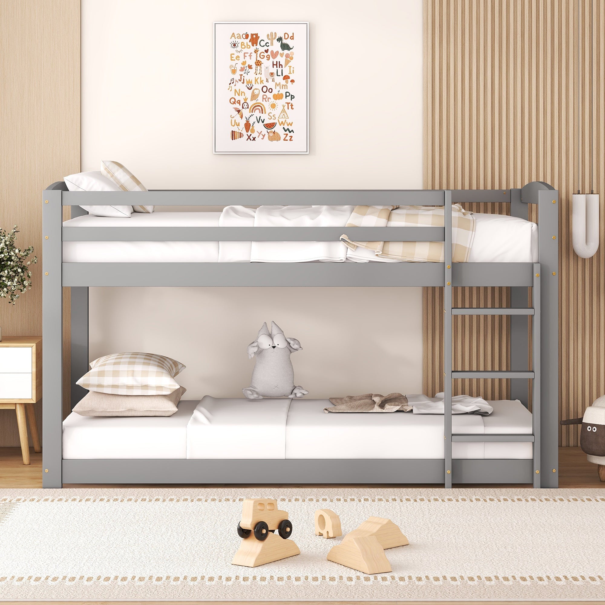Bunk Bed for Children, Solid Pine Frame 90x200cm, Grey