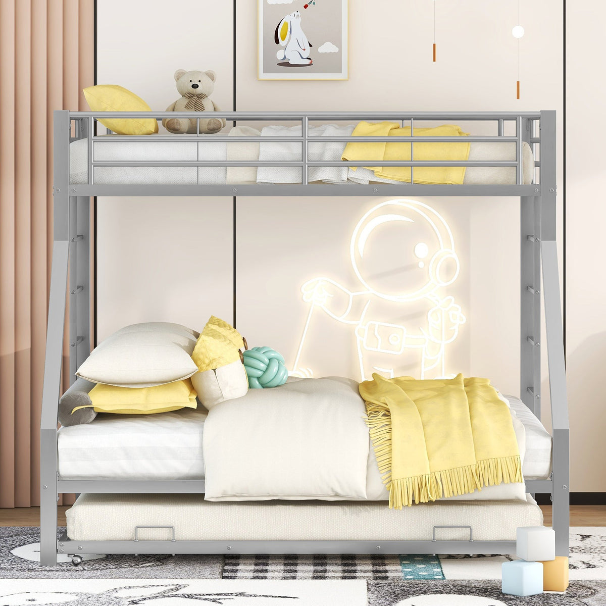 Bunk Bed Pull-out Bed Ladder 90(140)x200cm - Silver Metal