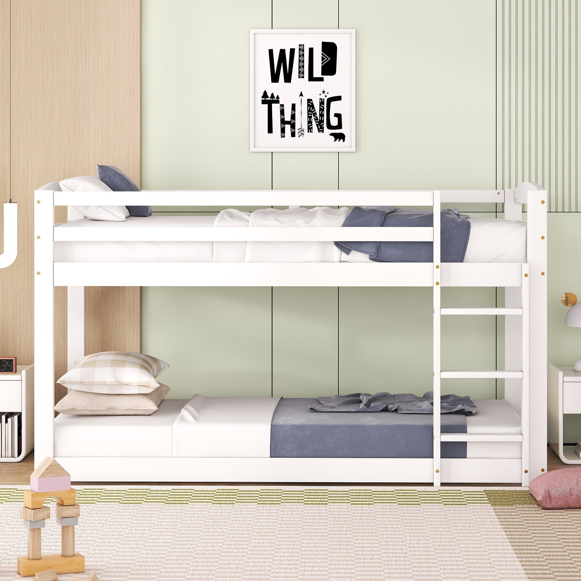 Bunk Bed 90x200cm Solid Pine Frame - White