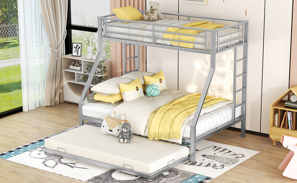 Bunk Bed Pull-out Bed Ladder 90(140)x200cm - Silver Metal