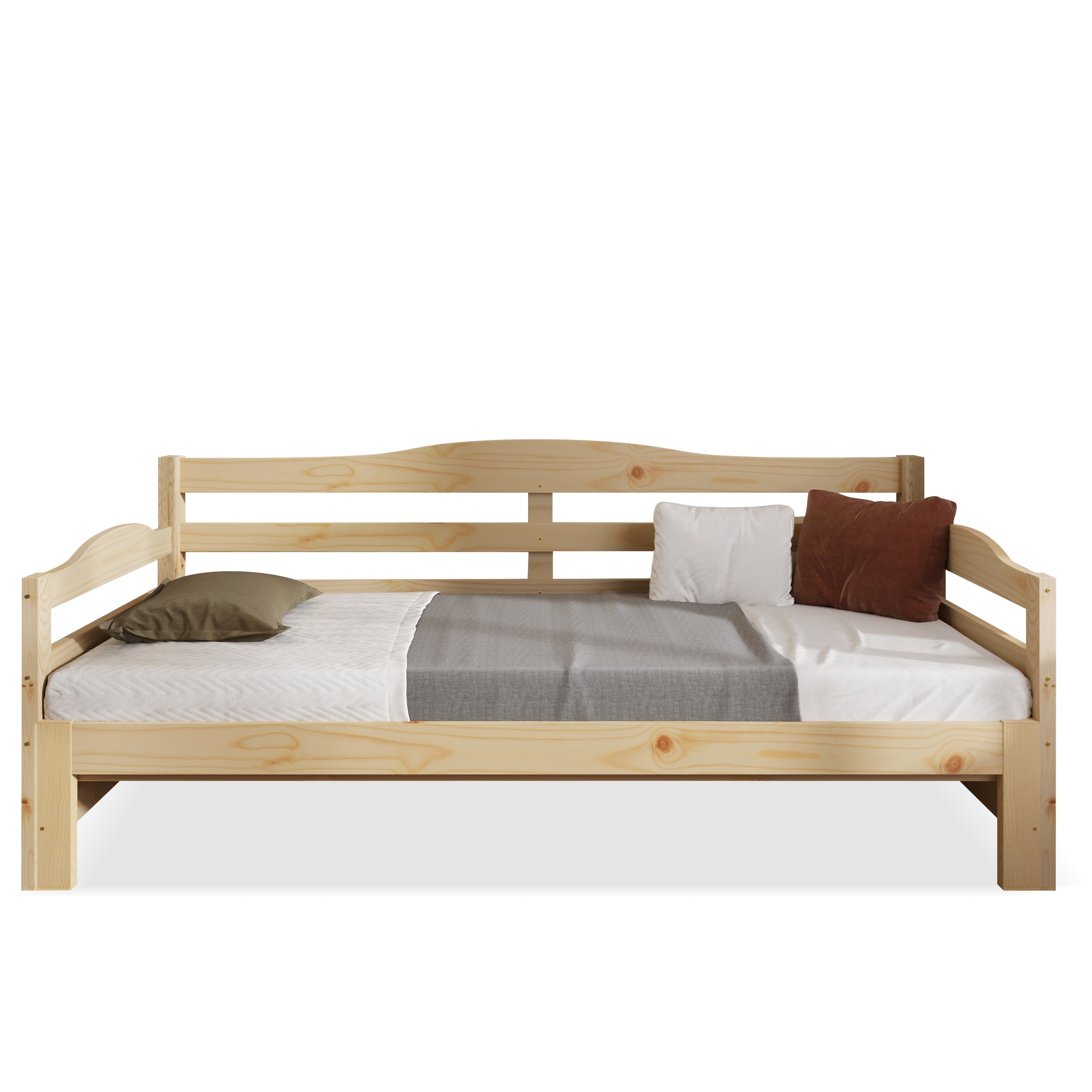 Daybed Cabin Bed Single Guest Bed Sofa Bed with Pull-out Trundle for Living Room and Bedroom, 90x190cm - Natural