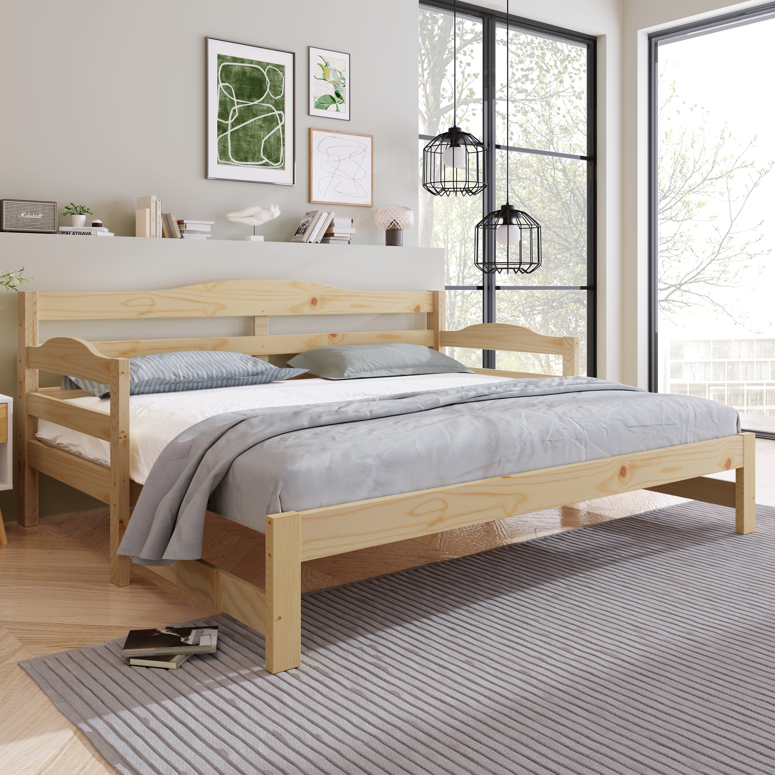 Daybed Cabin Bed Single Guest Bed Sofa Bed with Pull-out Trundle for Living Room and Bedroom, 90x190cm - Natural