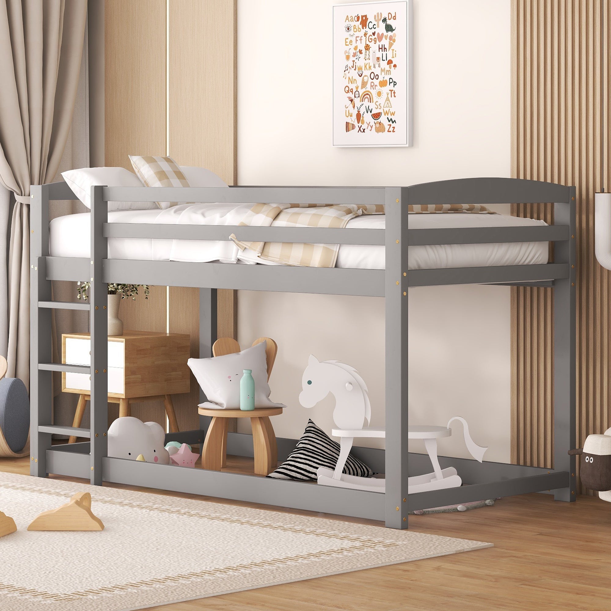 Bunk Bed for Children, Solid Pine Frame 90x200cm, Grey