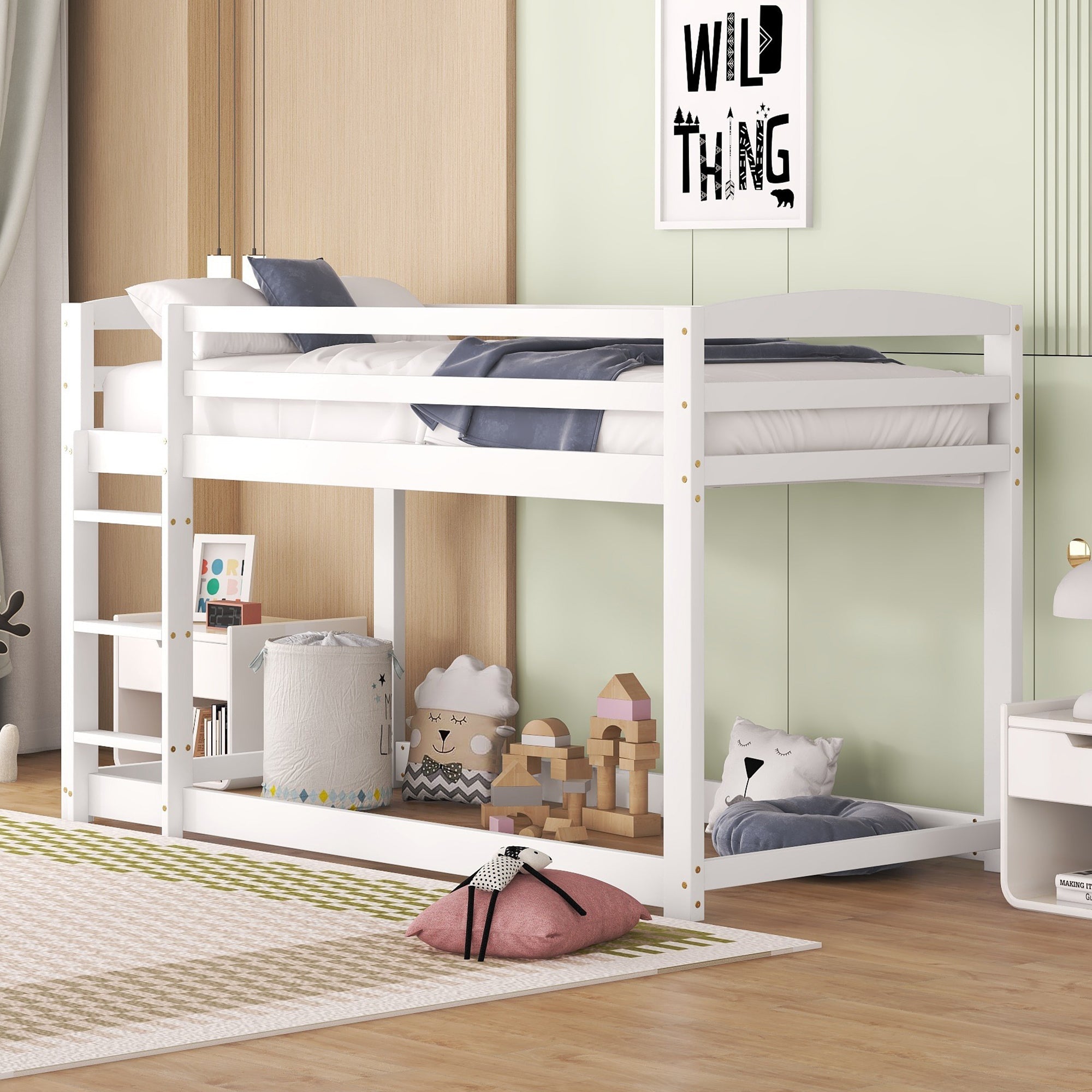 Bunk Bed 90x200cm Solid Pine Frame - White