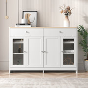 Sideboard with 4 Doors, 2 Drawers and 1 Glass Door, Wood and White