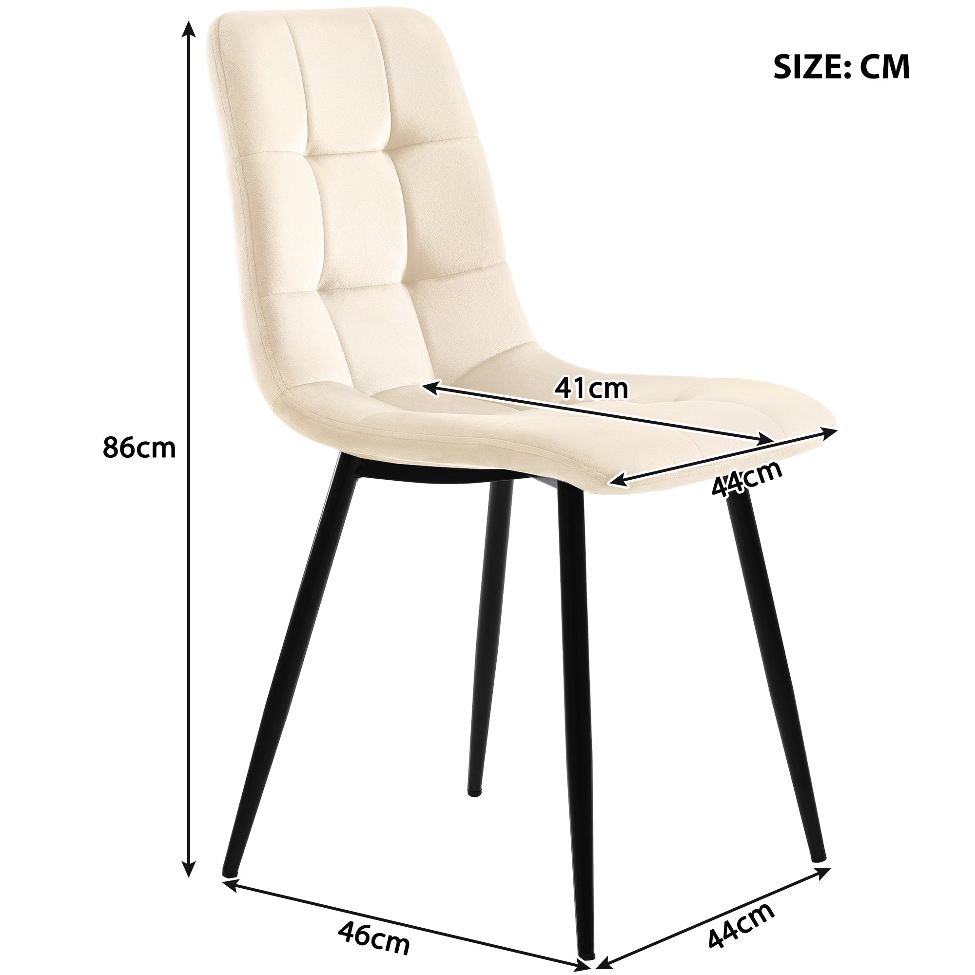 Dining Chair Set of 4 Upholstered with Backrest, Beige Velvet Metal Frame