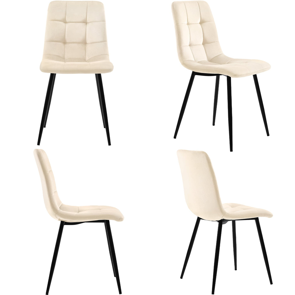 Dining Set 5-Piece 117cm Rectangular Modern Table Beige Velvet Gold Legs