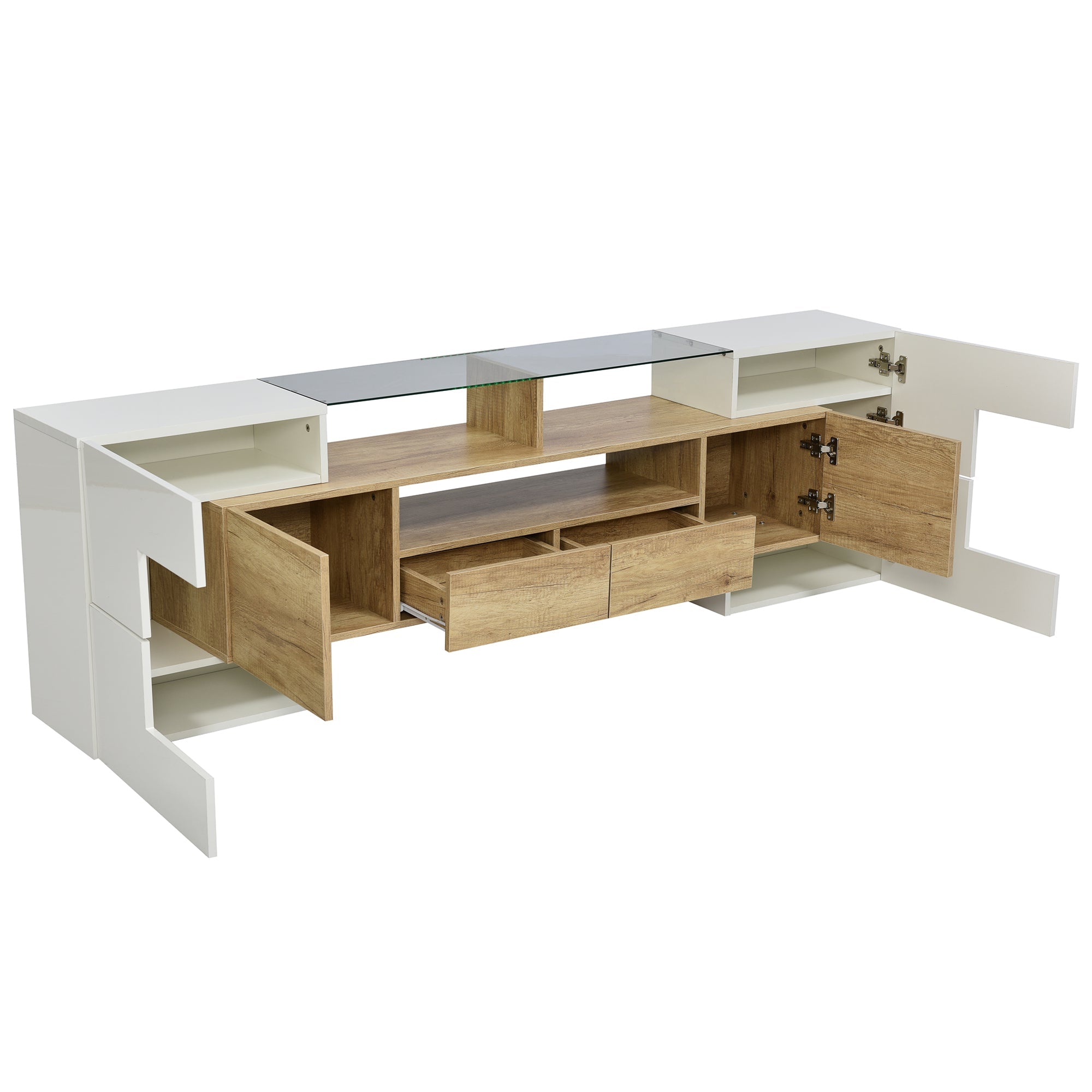 TV Cabinet, 200 cm LED Lighting, High-Gloss White