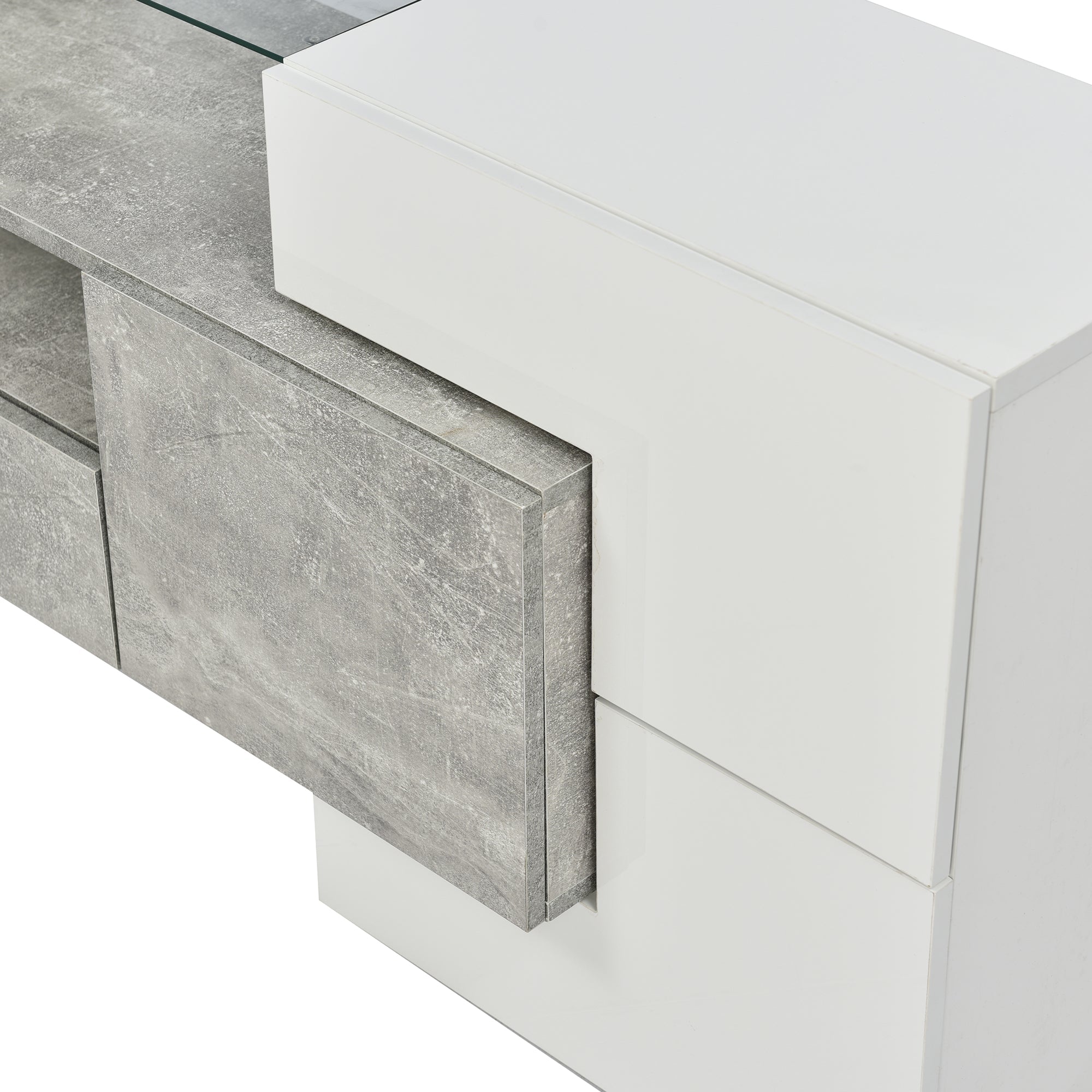 TV Cabinet, 200cm LED Lighting, High-Gloss White