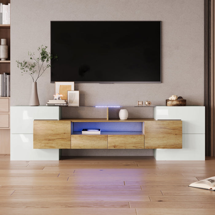 TV Cabinet, 200 cm LED Lighting, High-Gloss White