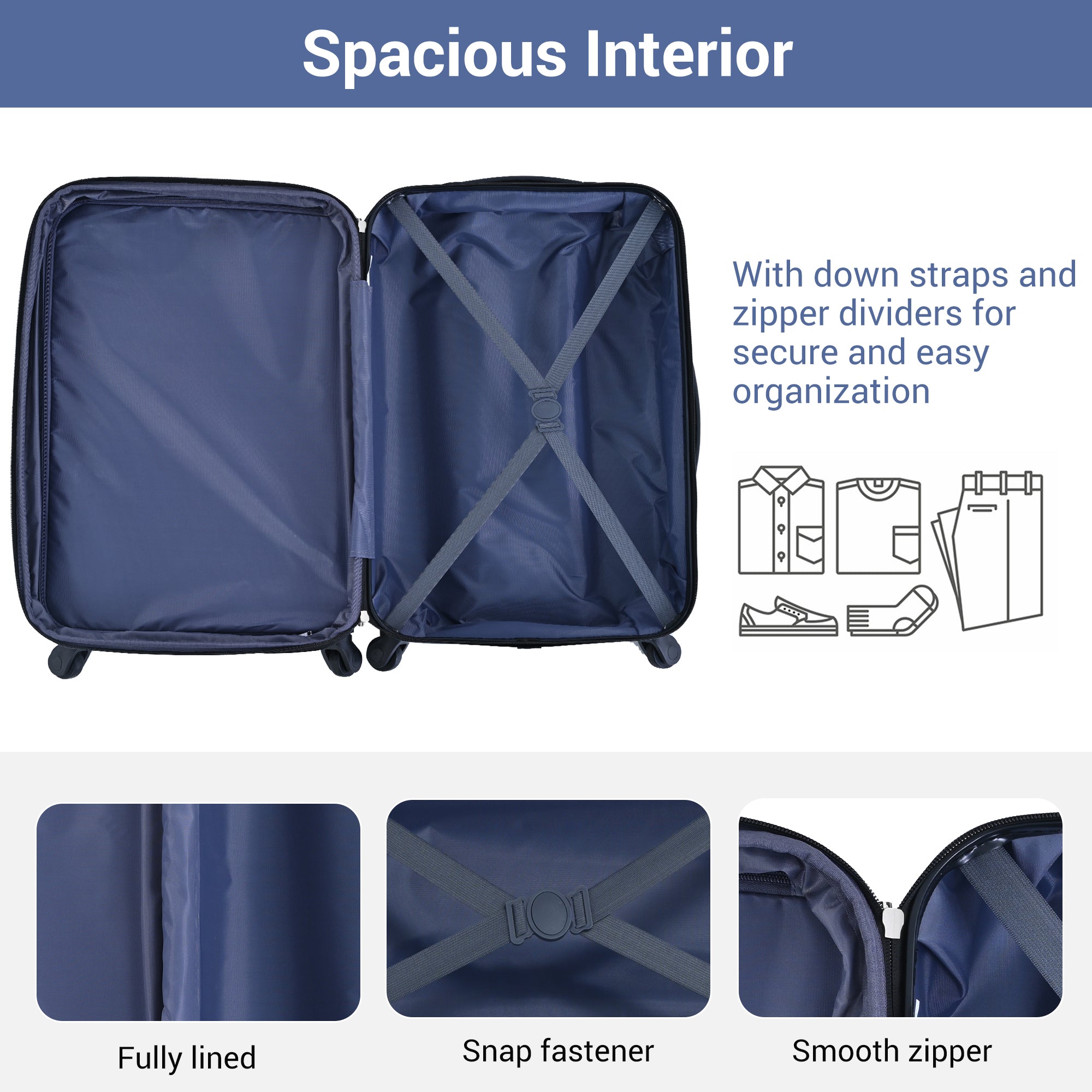 ABS Hard shell Travel Trolley Suitcase, 4 wheel Luggage set Hand Luggage, 28", Deep blue
