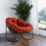 Outdoor Rattan Rocking Chair, Padded Cushion Recliner, Orange