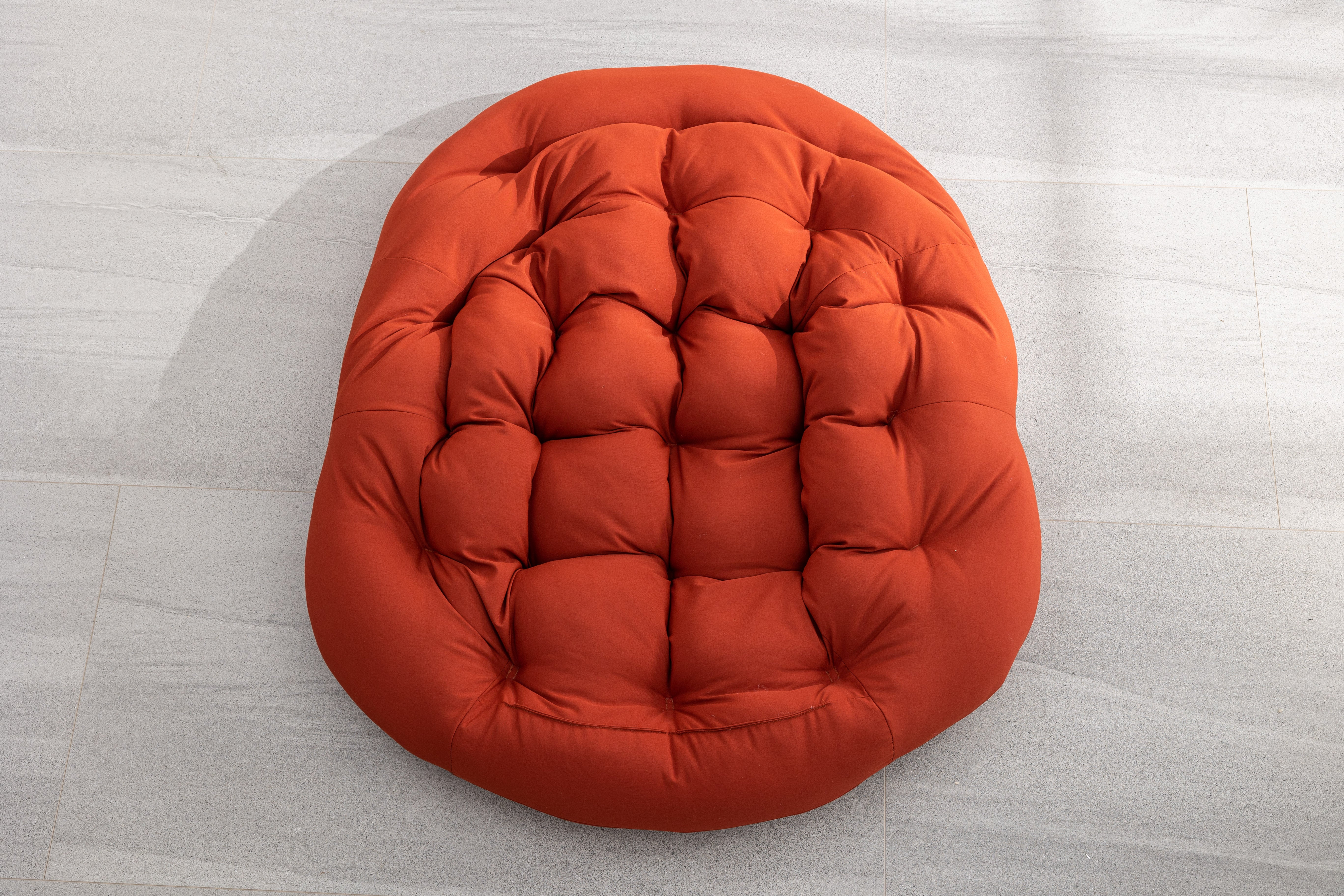Outdoor Rattan Rocking Chair, Padded Cushion Recliner, Orange