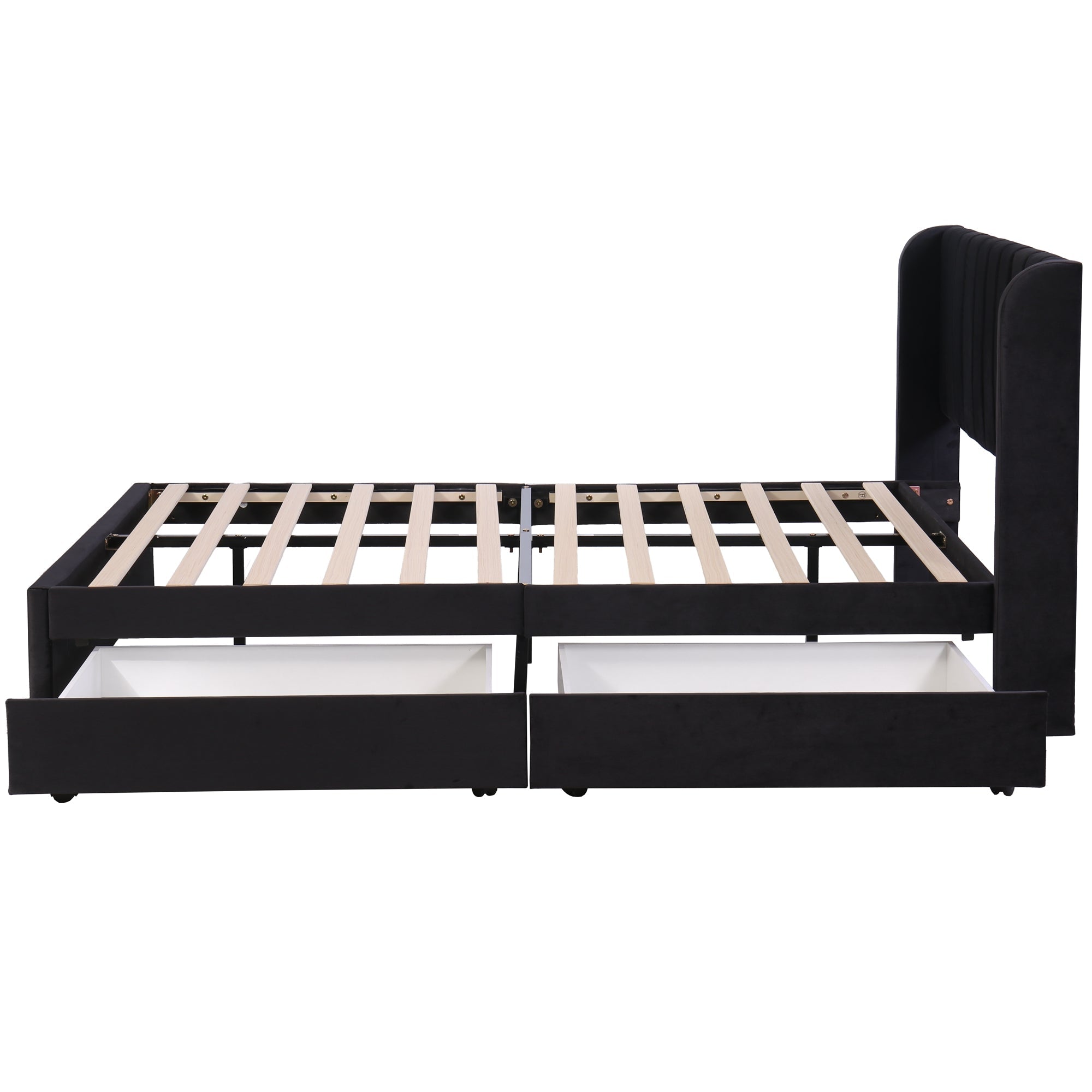 Upholstered Bed with Slatted Base and 2 Drawers, 160 x 200 cm, Black Velvet