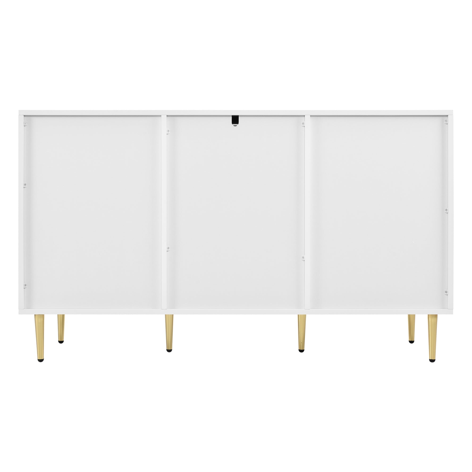 Modern Sideboard with 6 Compartments and Floral Pattern, White with Gold Accents