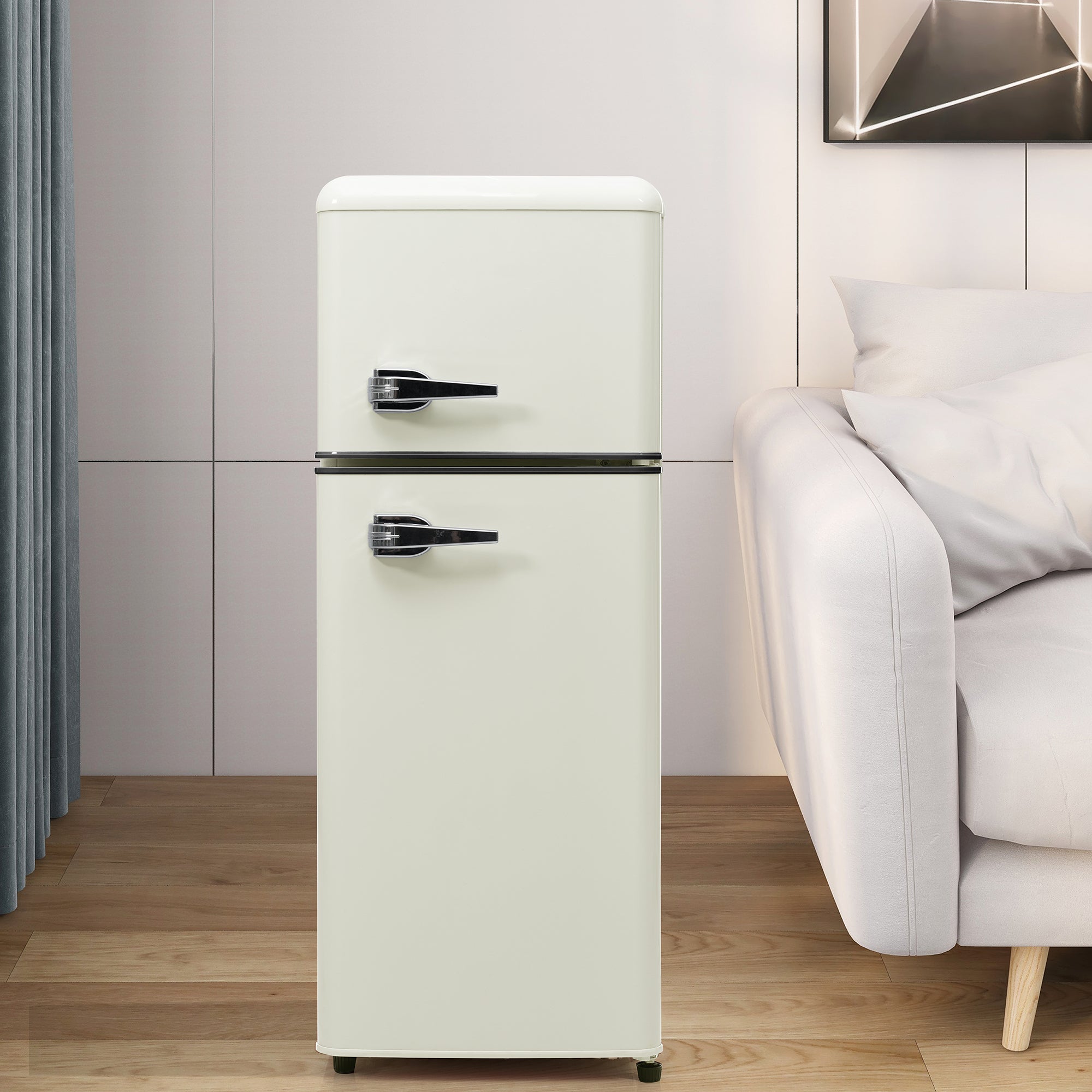 Retro Refrigerator Fridge-Freezer 92L Capacity 2-Door, LED Light