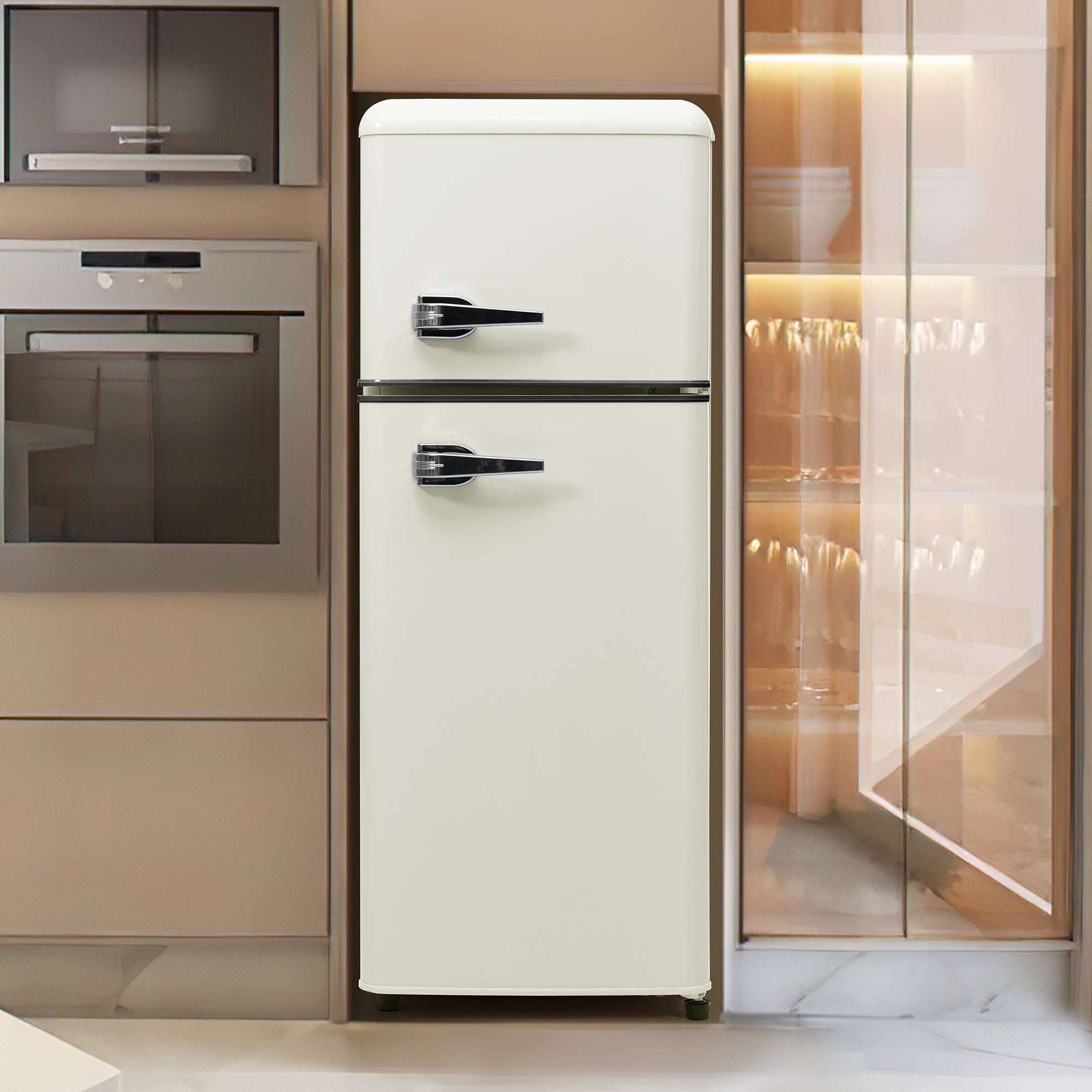 Retro Refrigerator Fridge-Freezer 92L Capacity 2-Door, LED Light