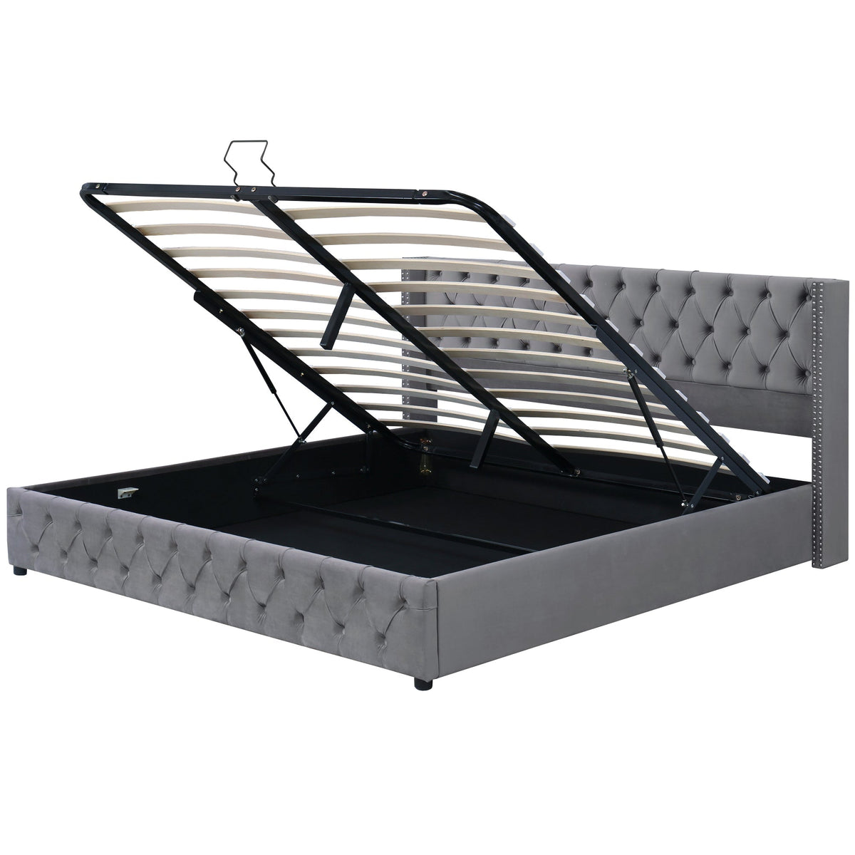 Lit Capitonné Forme Oreiller 140x190 Fonction Hydraulique Double Rivets Flanelle Gris