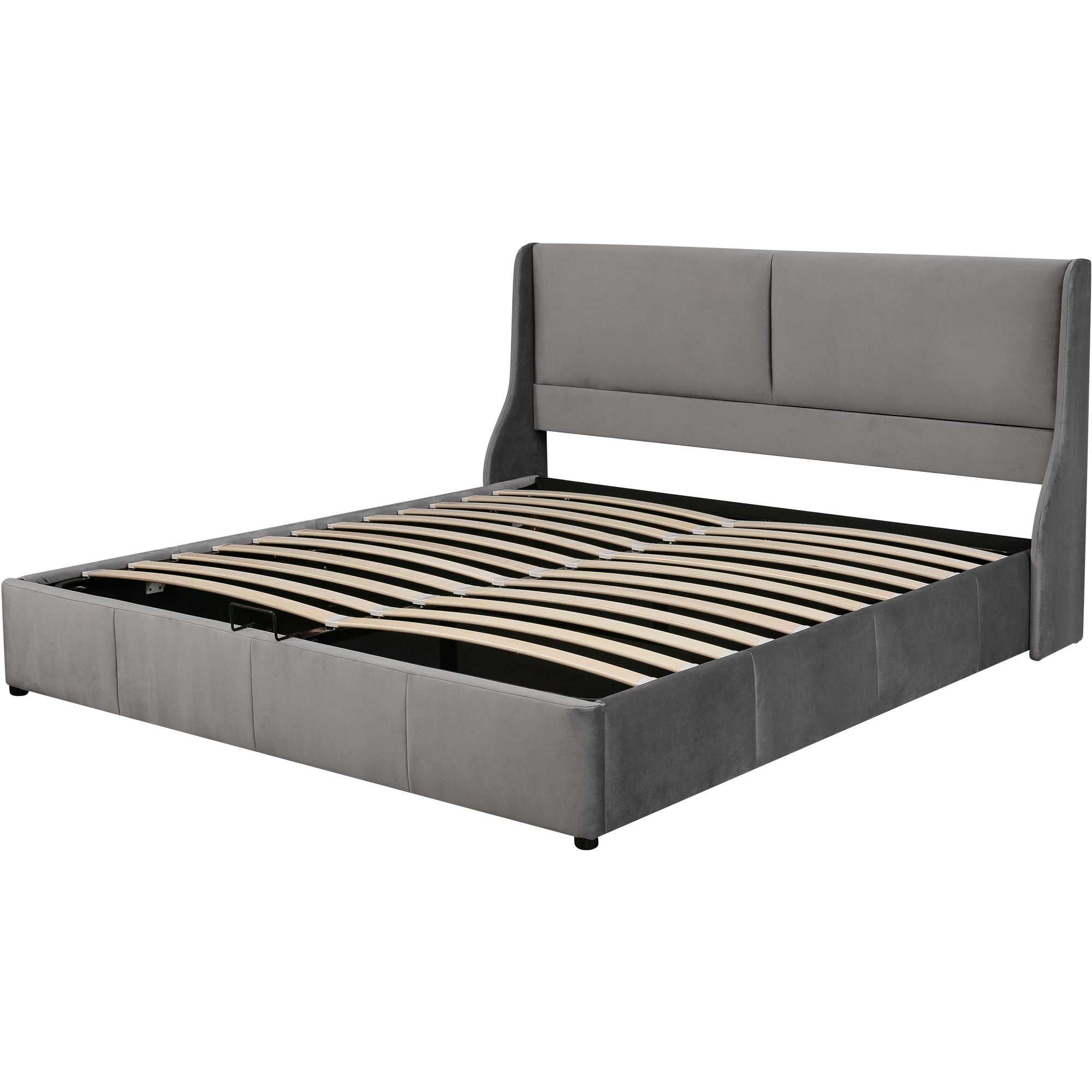 Upholstered Bed 160x200cm Hydraulic Storage Ear-Shaped Headboard - Grey