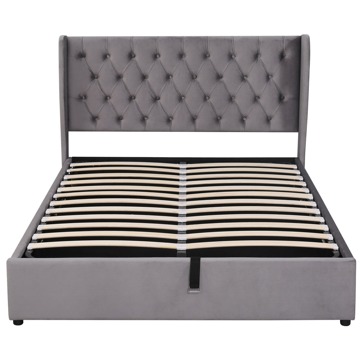 Upholstered Double Bed 140x190cm Hydraulic Storage Ear Shape Velvet - Grey