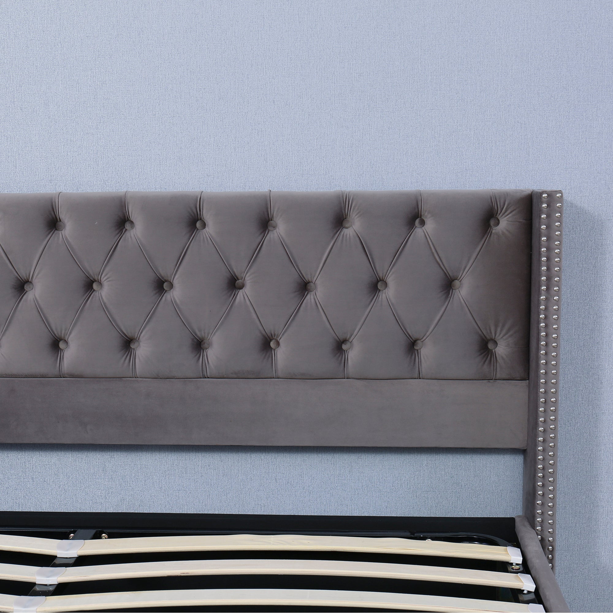 Chesterfield Velvet Upholstered Ottoman Bed with Hydraulic Storage, Grey