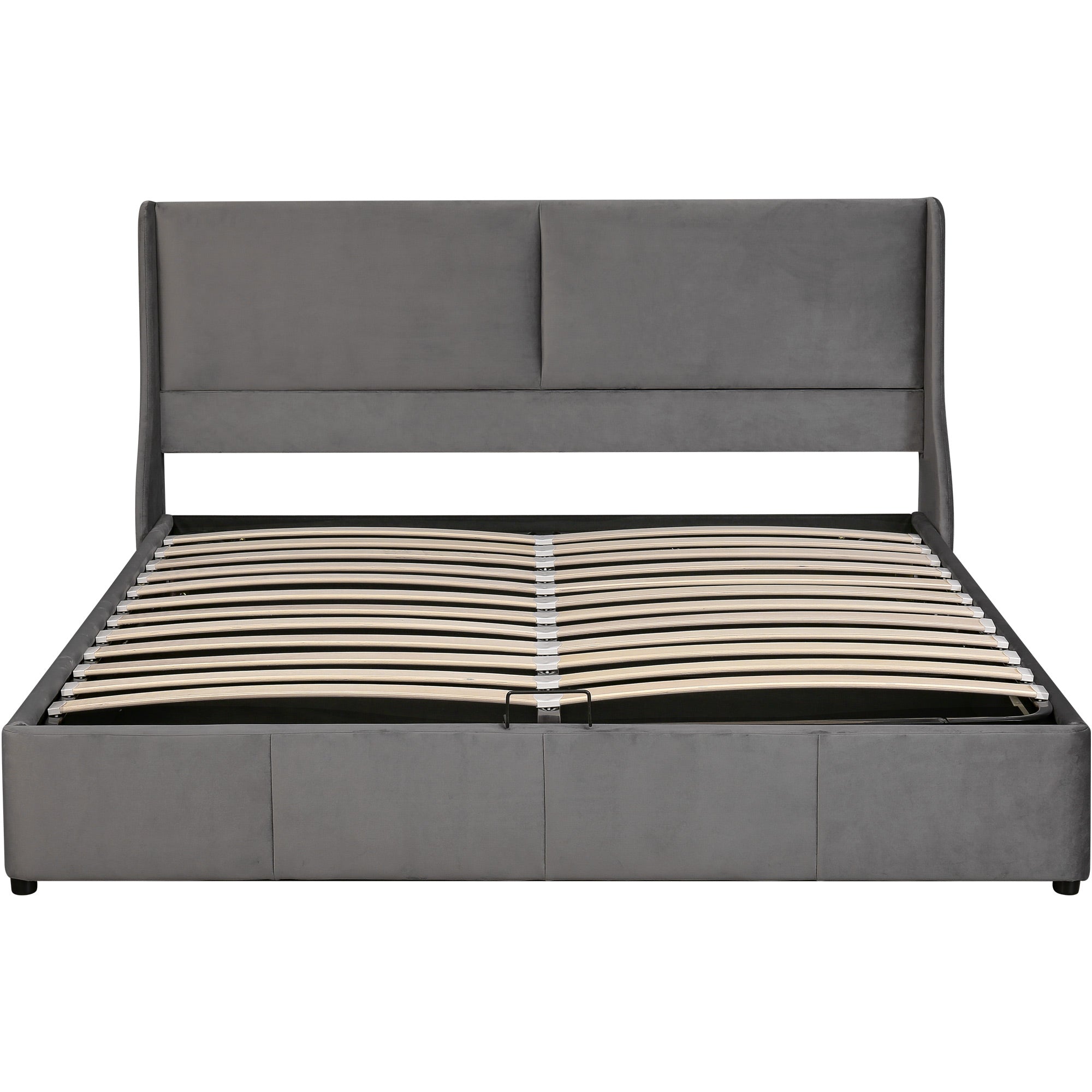 Upholstered Bed 160x200cm Hydraulic Storage Ear-Shaped Headboard - Grey