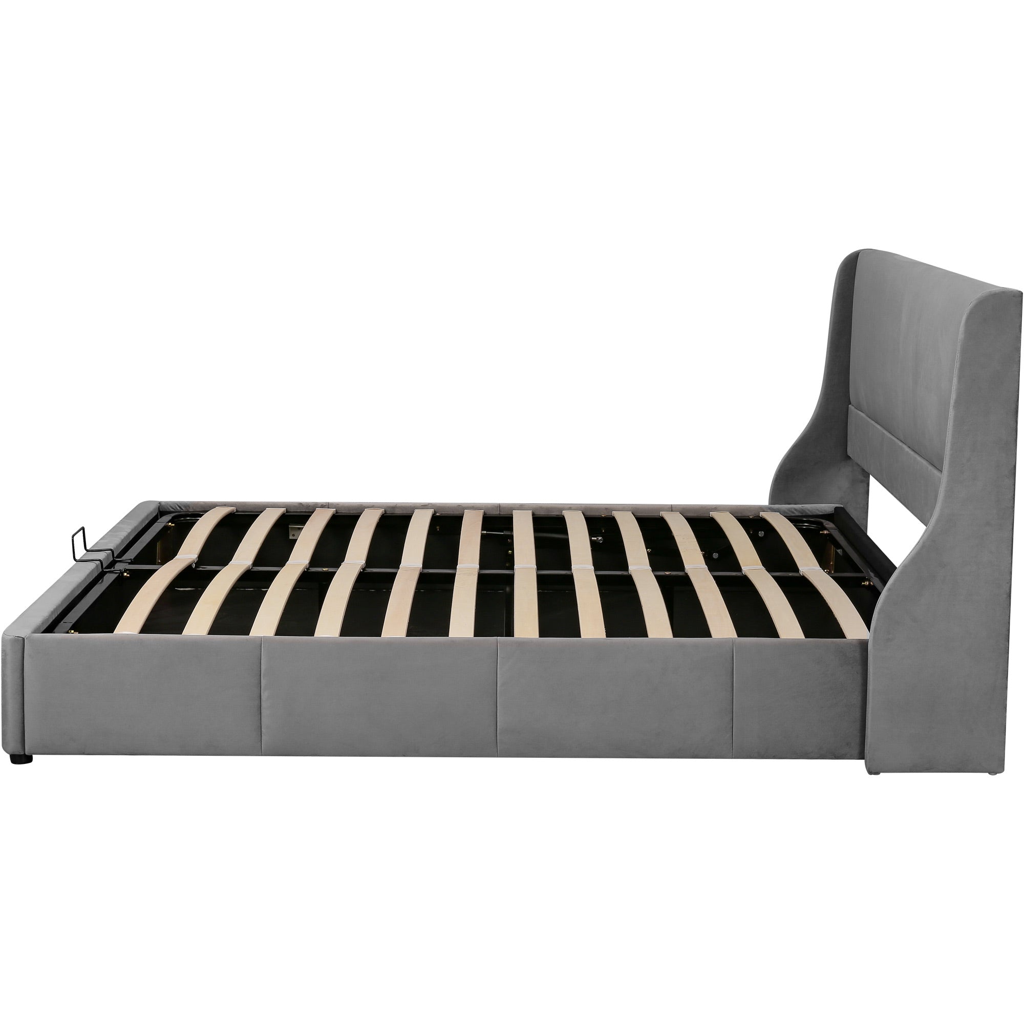 Upholstered Bed 160x200cm Hydraulic Storage Ear-Shaped Headboard - Grey