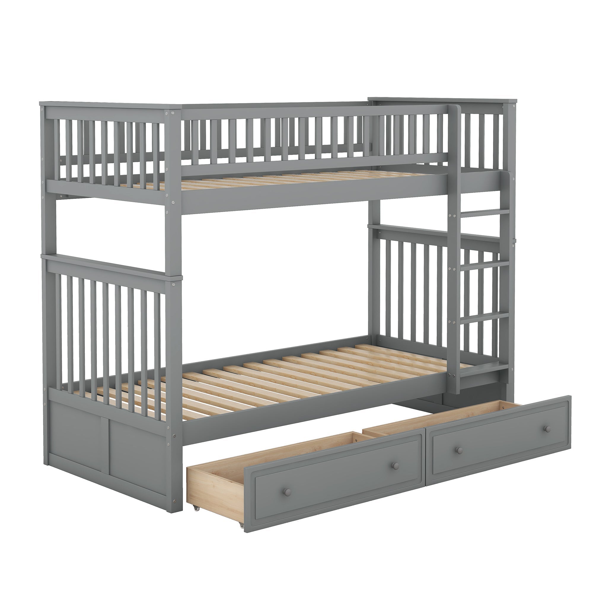 Bunk Bed 90x200cm Convertible Functional with Drawers - Grey