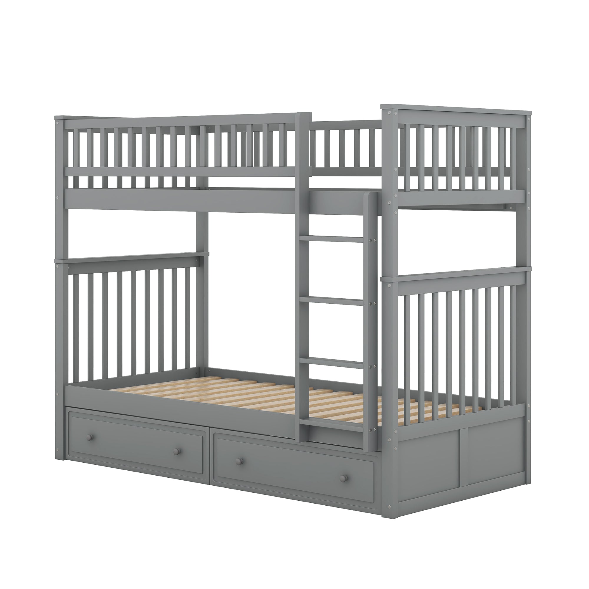 Bunk Bed 90x200cm Convertible Functional with Drawers - Grey