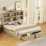 Double Bed 160x200cm King Platform Storage Drawers Headboard Chipboard Natural
