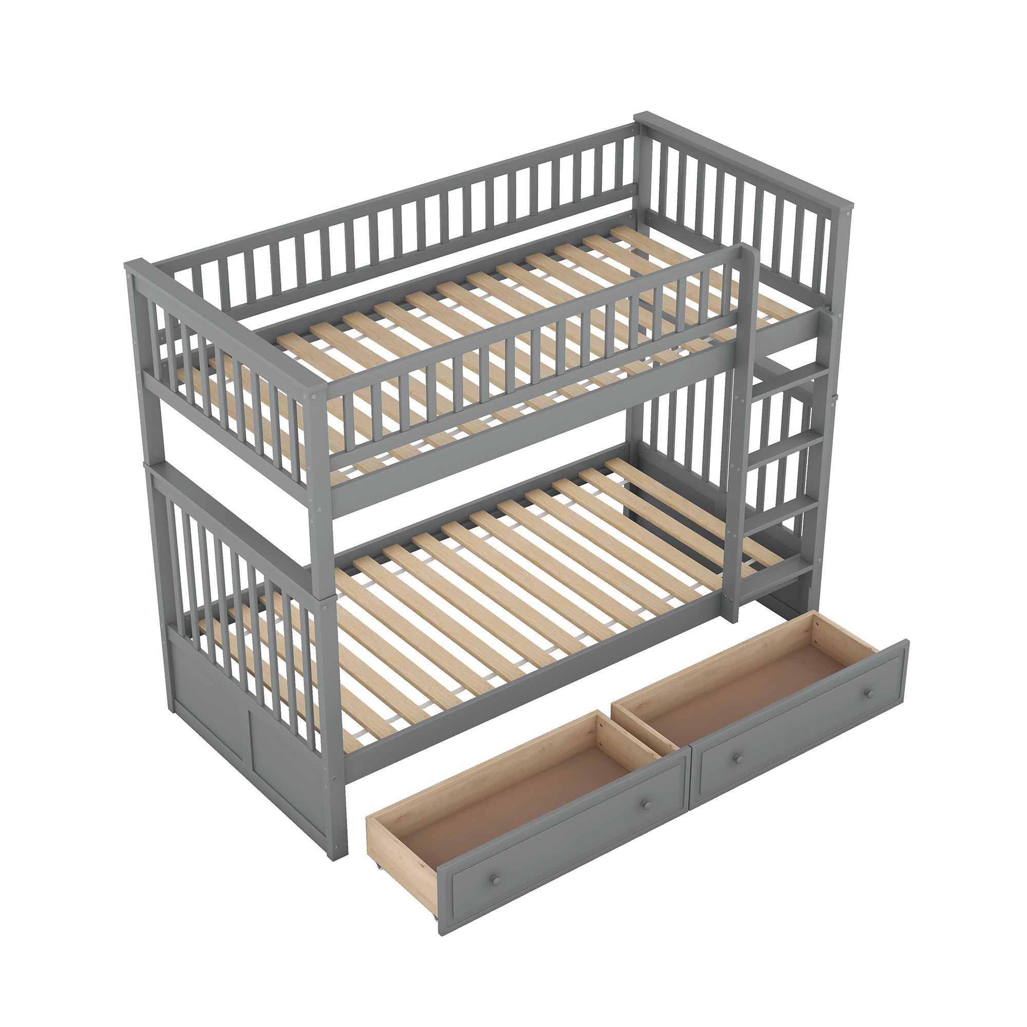 Bunk Bed 90x200cm Convertible Functional with Drawers - Grey