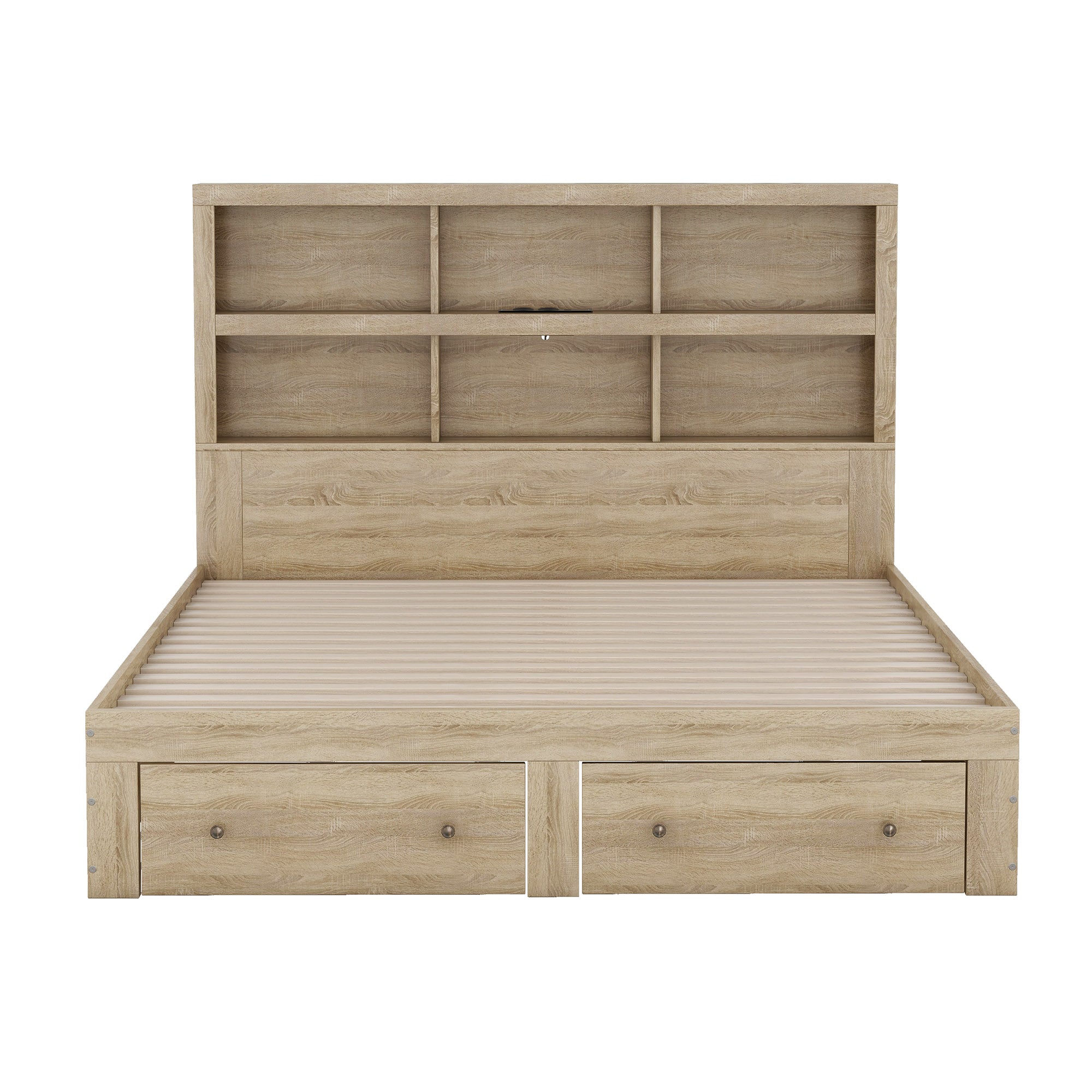 Double Bed 160x200cm King Platform Storage Drawers Headboard Chipboard Natural