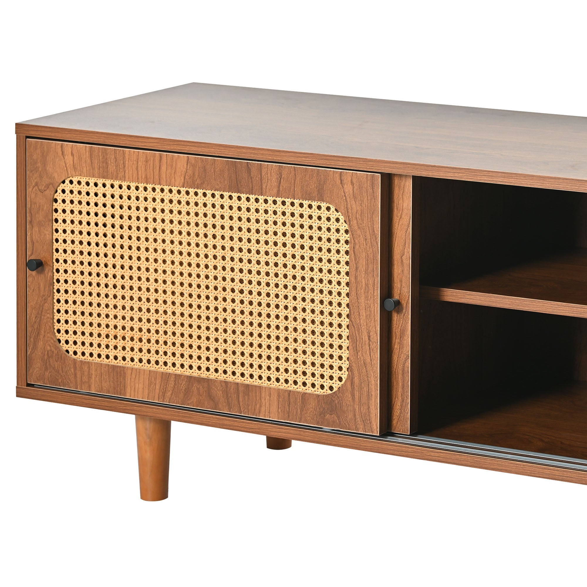 Rattan Sideboard Set, Living Room Chest & Shoe Cabinet, Walnut