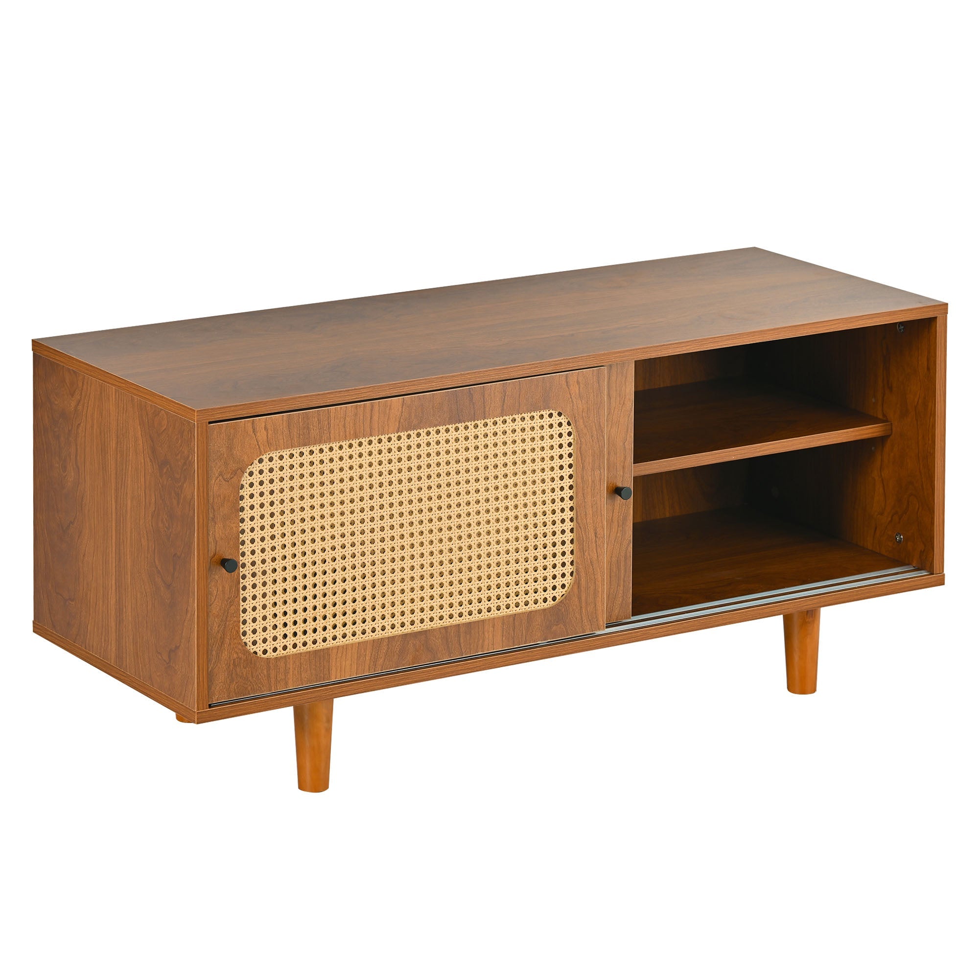 Rattan Sideboard Set, Living Room Chest & Shoe Cabinet, Walnut
