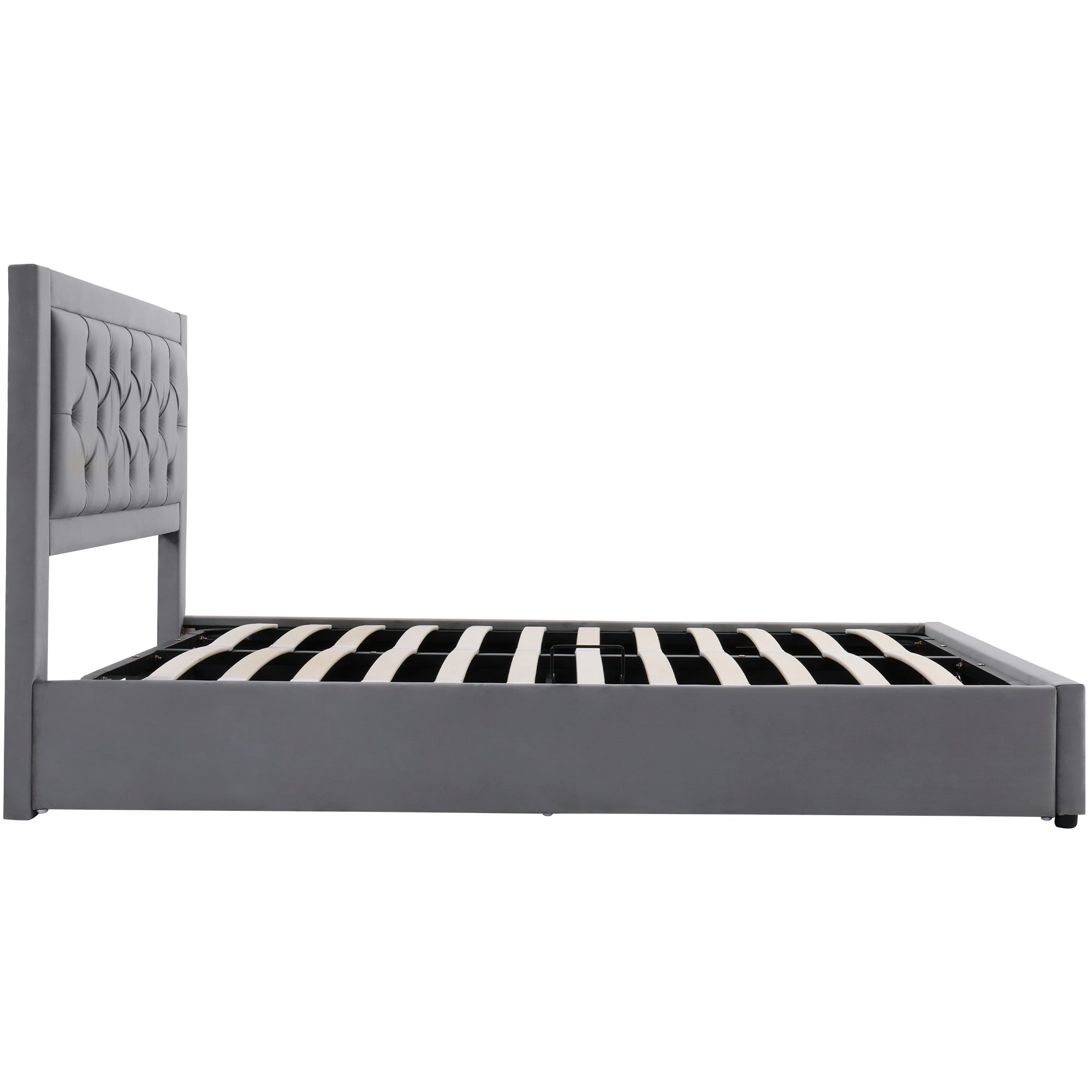 Upholstered Storage Bed with Chesterfield Headboard and Drawers, 140x200cm, Grey Velvet