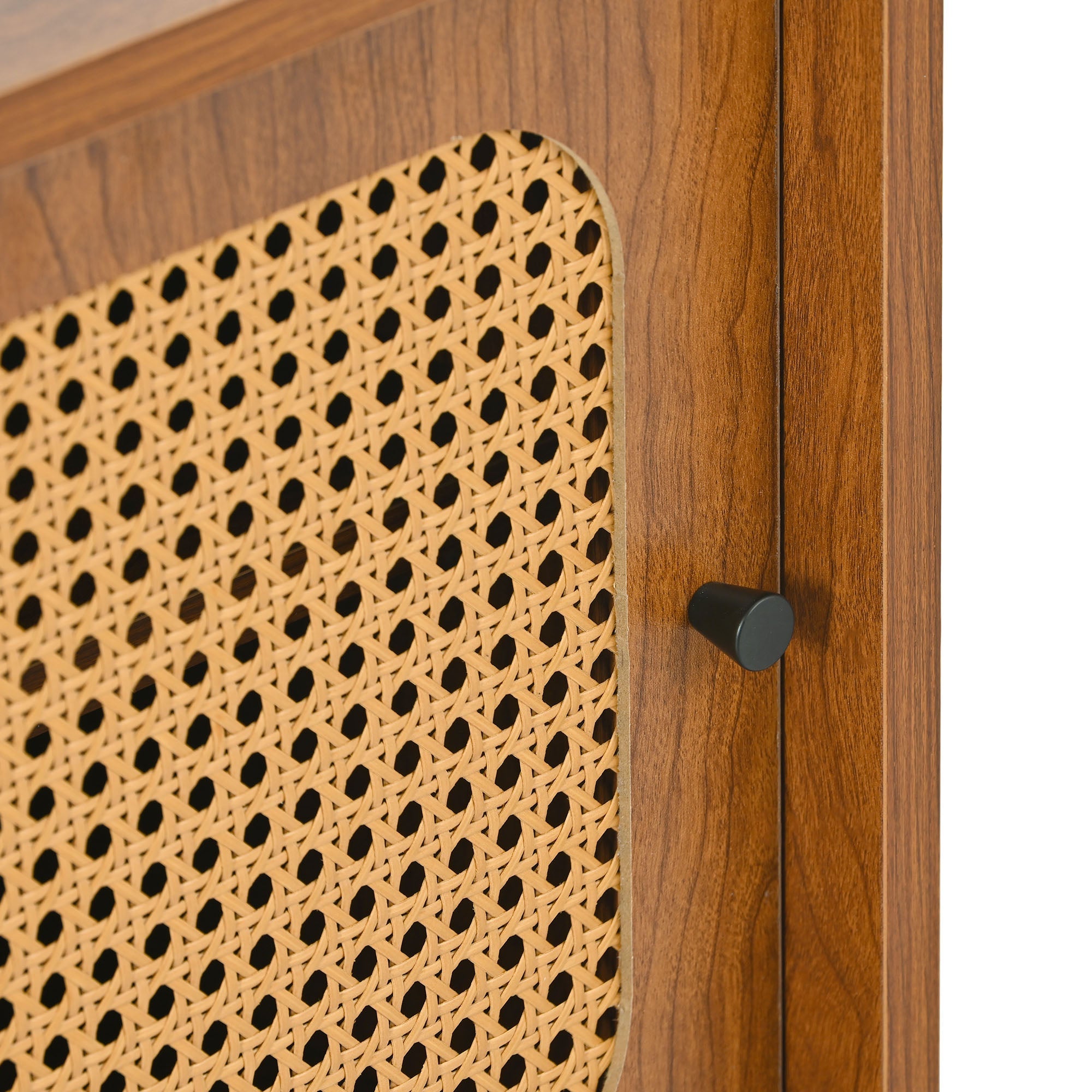 Rattan Sideboard Set, Living Room Chest & Shoe Cabinet, Walnut
