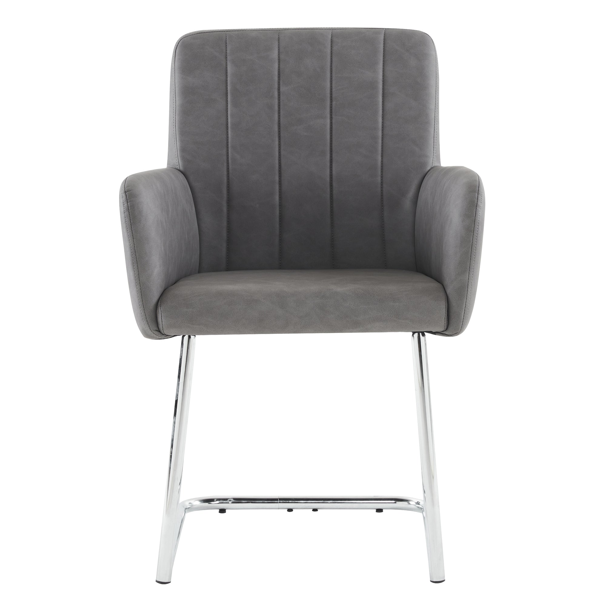 Set of 4 Dining Chairs with Vertical Stripes and Zigzag Metal Legs, Grey Faux Leather